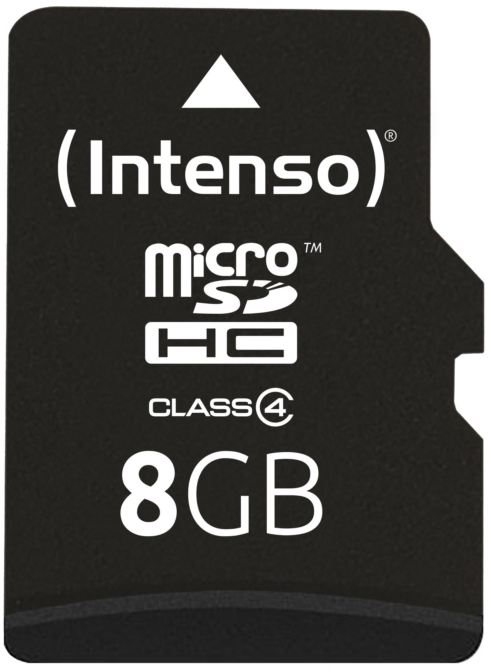 Tarjeta micro SD negra con texto blanco. Tiene la marca Intenso.