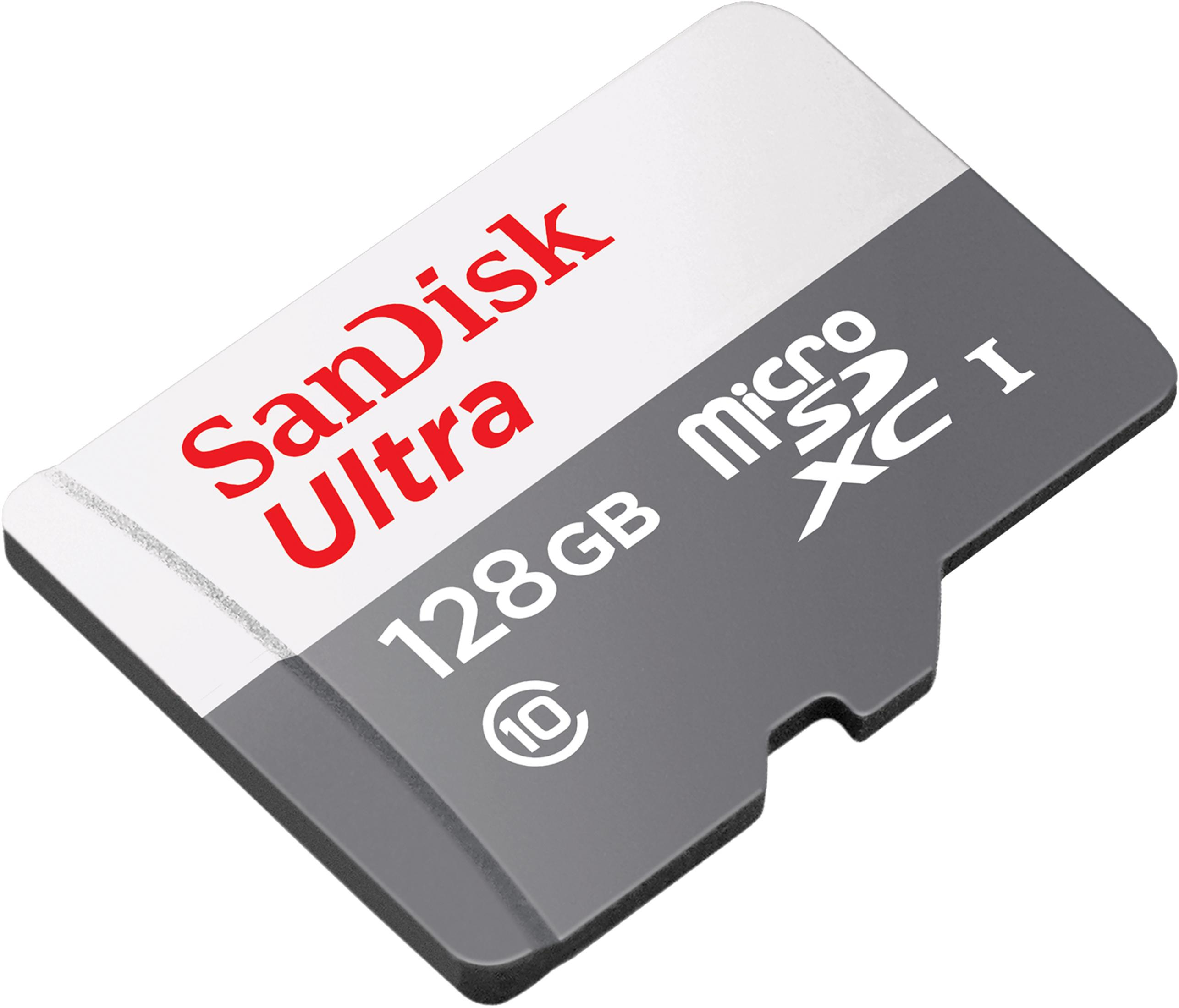Karta MicroSD z 'SanDisk Ultra' i informacją o pojemności.