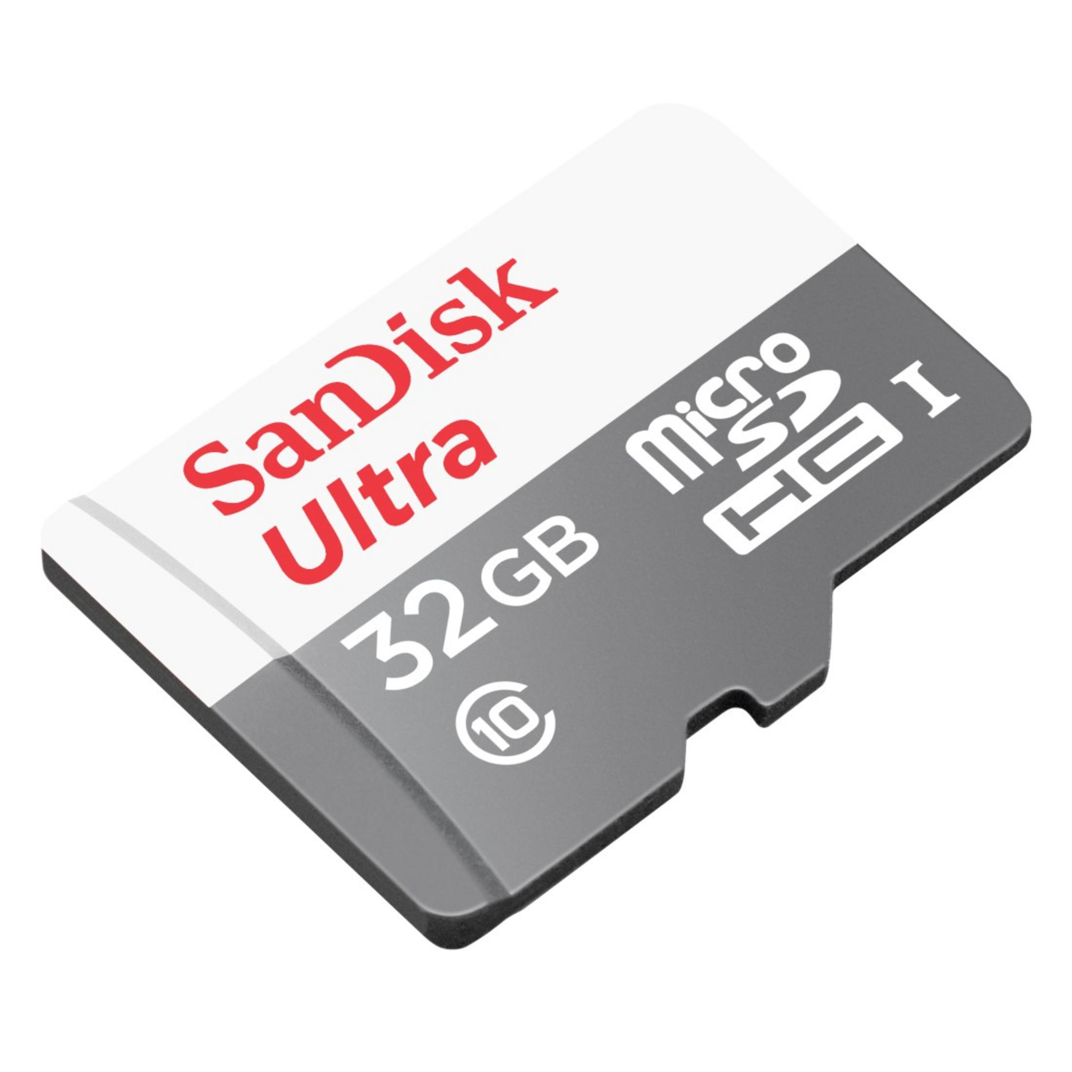 SanDisk Ultra Micro SD-Karte. Die Karte ist grau und weiß mit rotem Text.