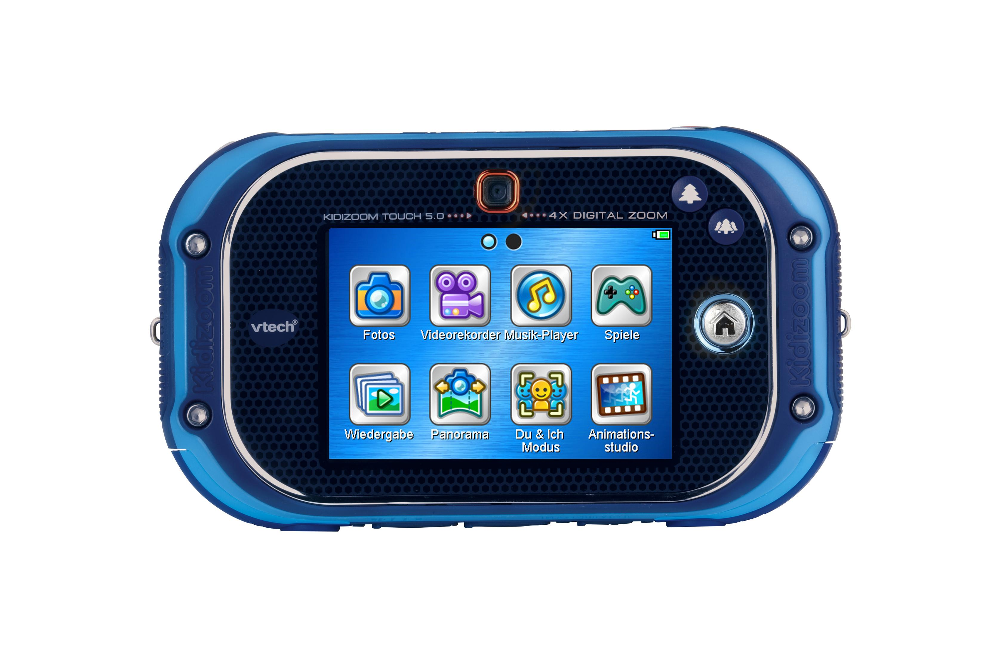 VTech Kidizoom Touch 5.0 Digitalkamera, blau und schwarz, mit Touchscreen.