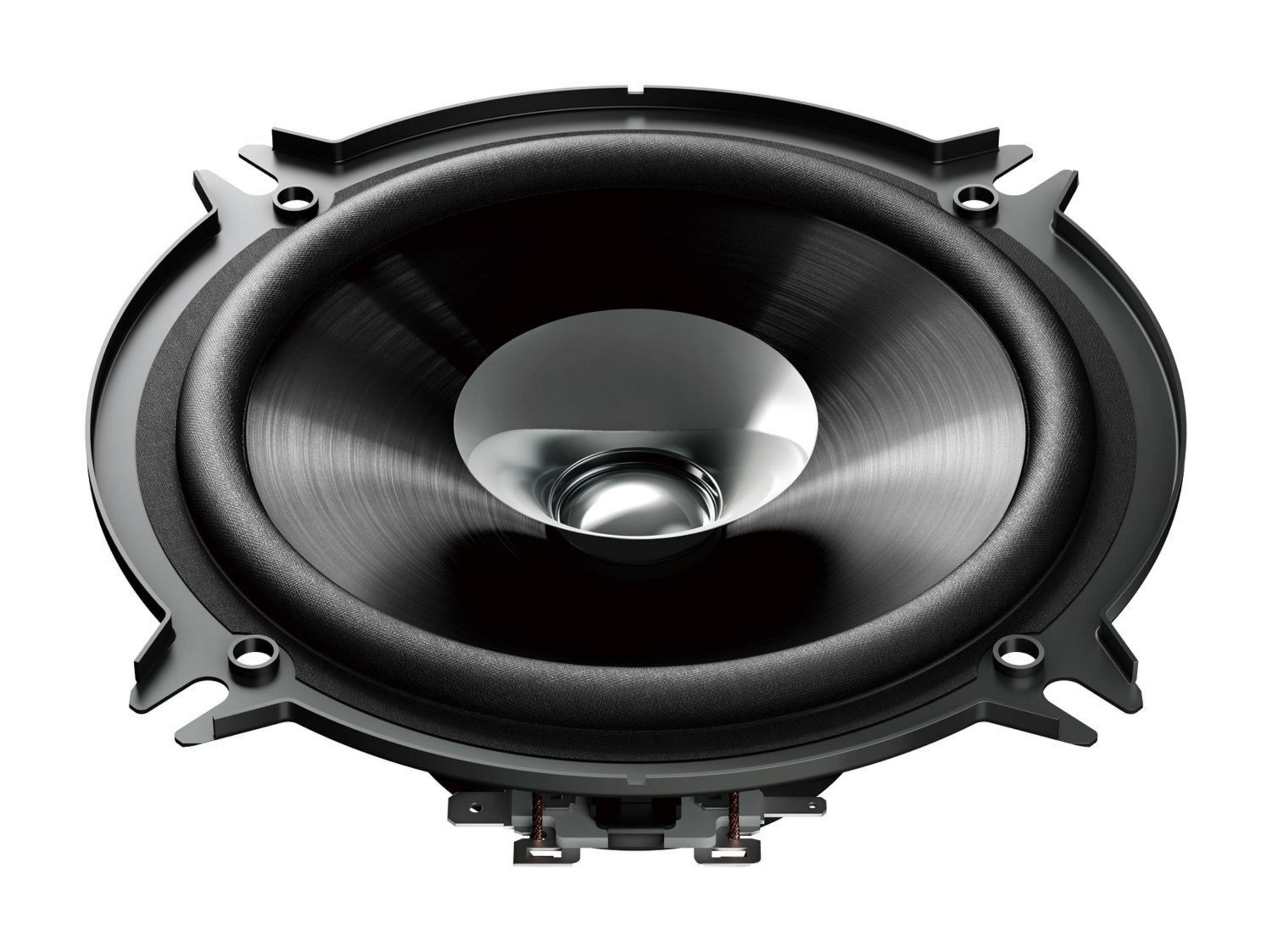 Componente de altavoz negro. El cono es visible y el marco es negro.