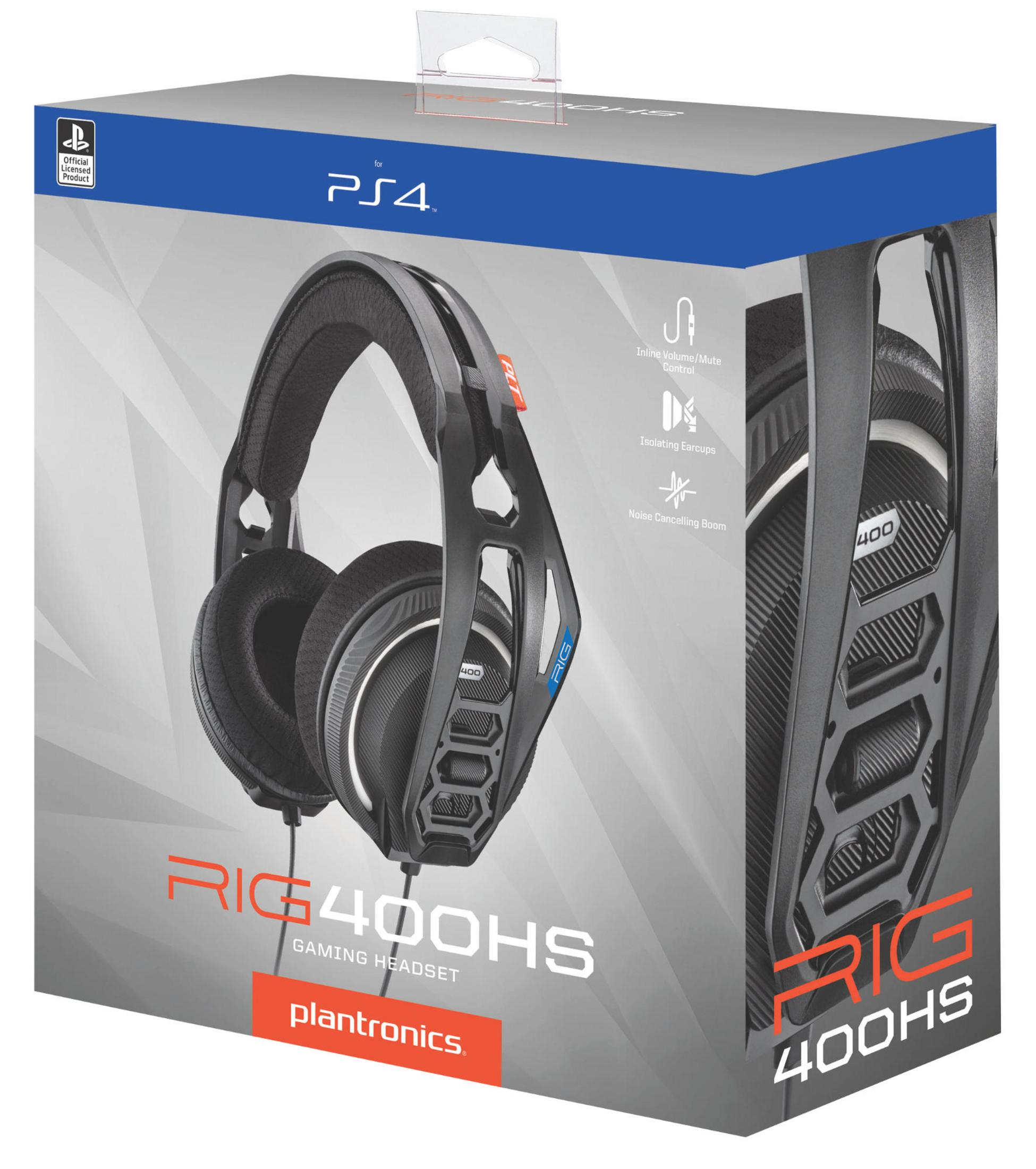 Scatola cuffie gaming, design nero e rosso, per PS4.