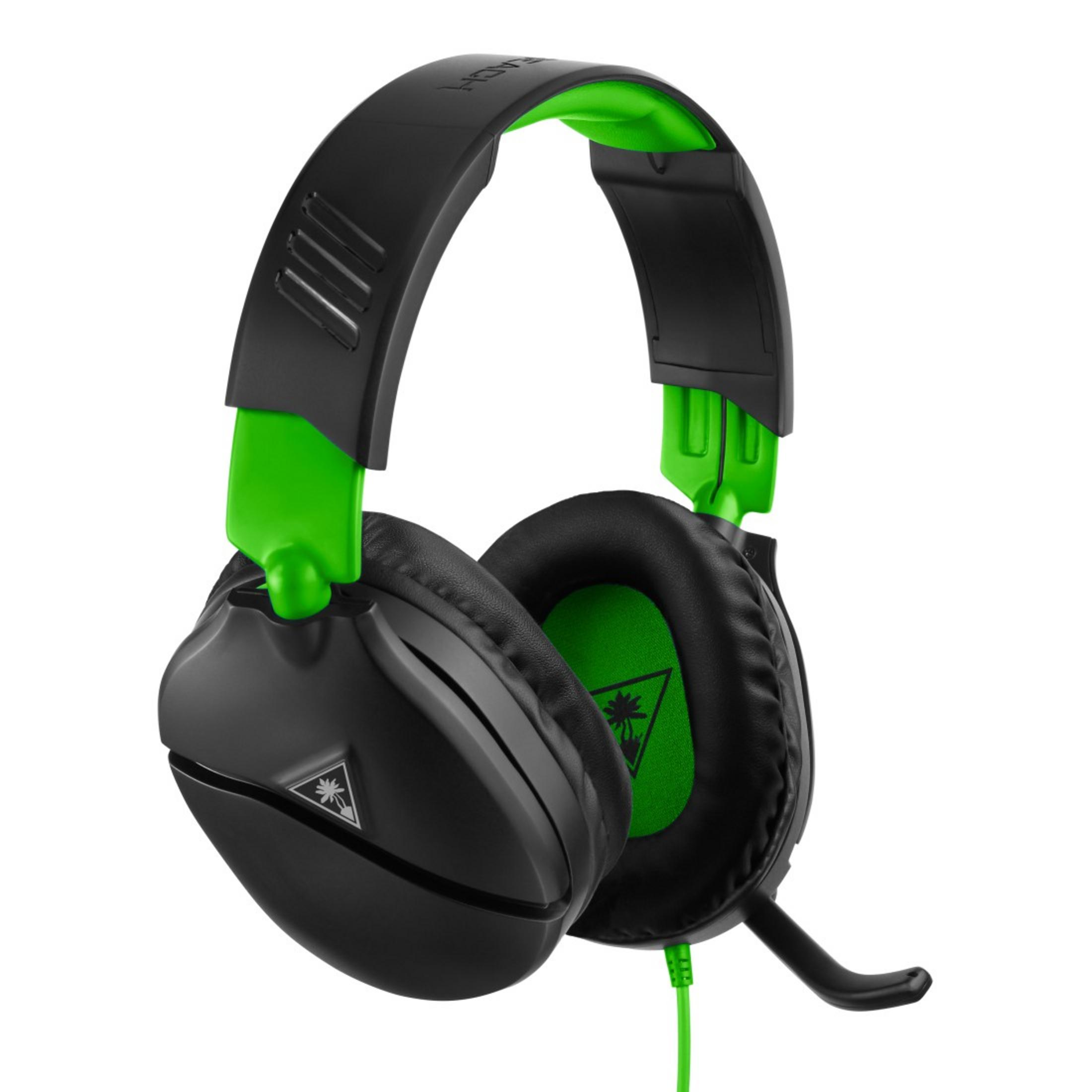 Schwarzes und grünes Gaming-Headset mit Mikrofon auf weißem Hintergrund.