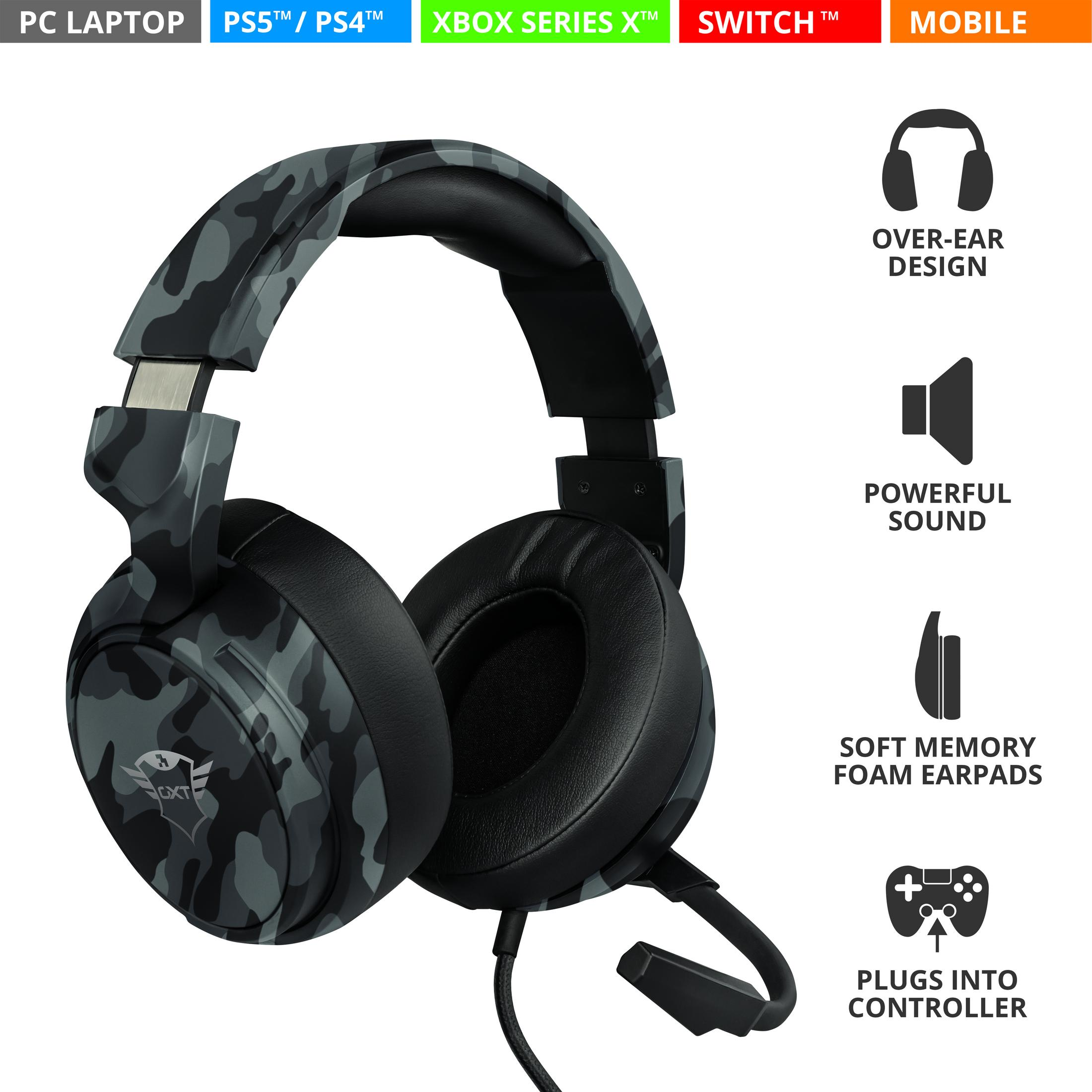 23939 TRUST PYLO GXT433K Gaming Grau HEADSET Headset CAMO BLACK, Over-ear