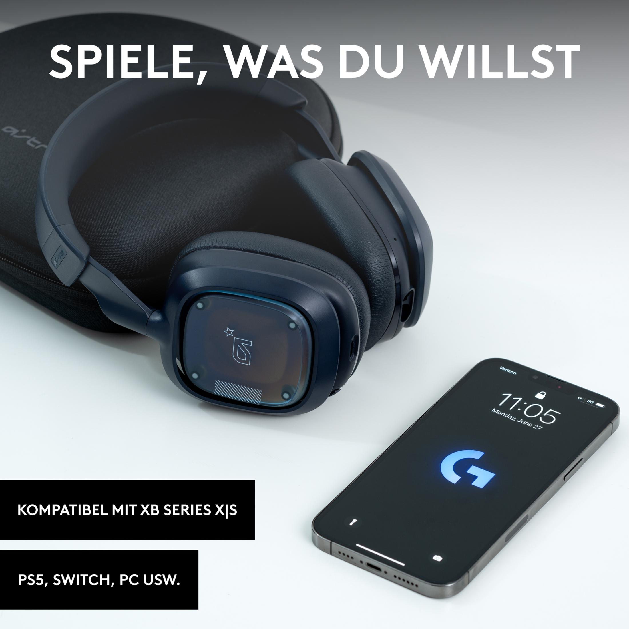 Słuchawki i telefon na białej powierzchni. Tekst: GRAJ, CO CHCESZ. Kompatybilny z.