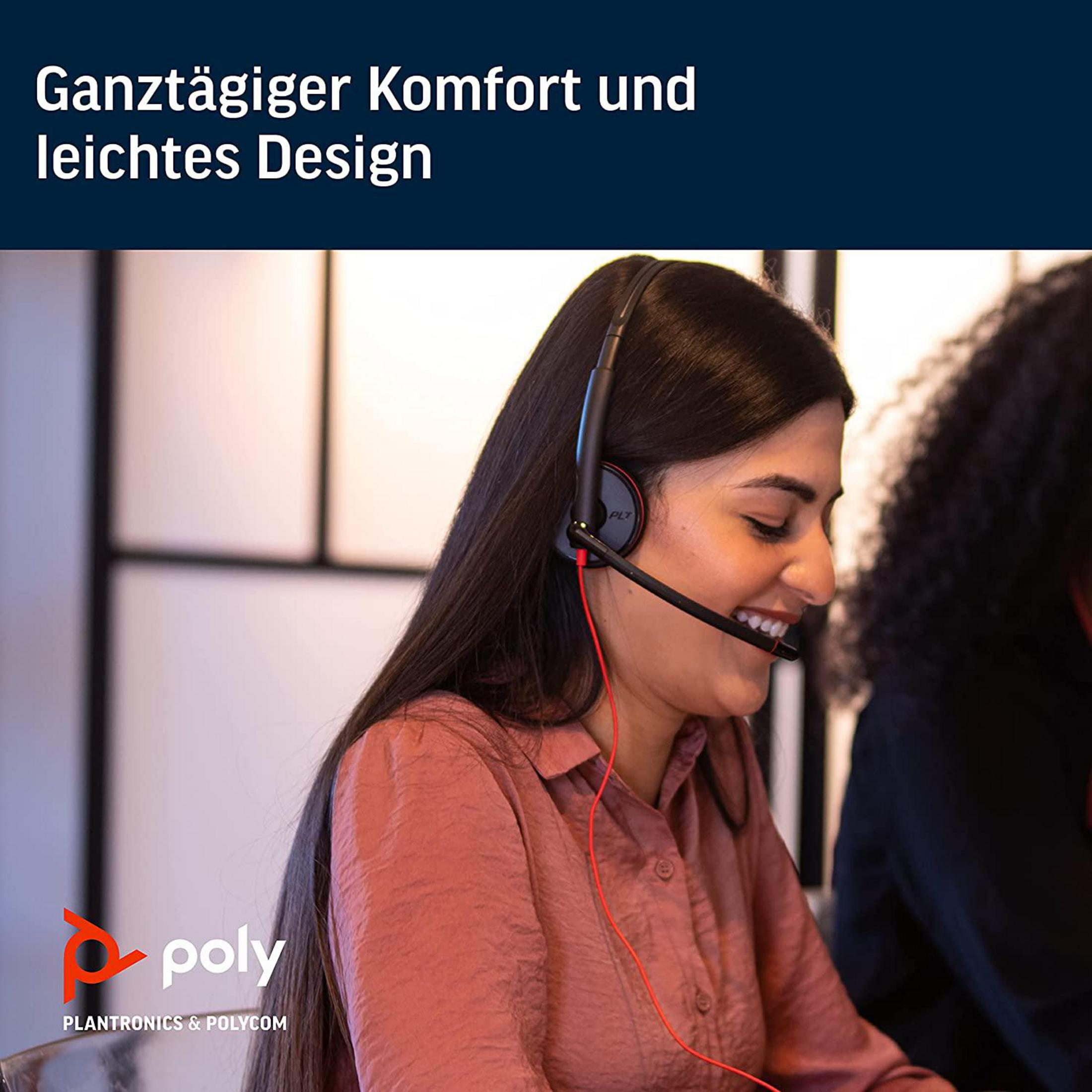 POLY Poly Blackwire C3220 Stereo (USB, Headset Headset kabelgebunden), On-ear On-Ear Bluetooth Schwarz