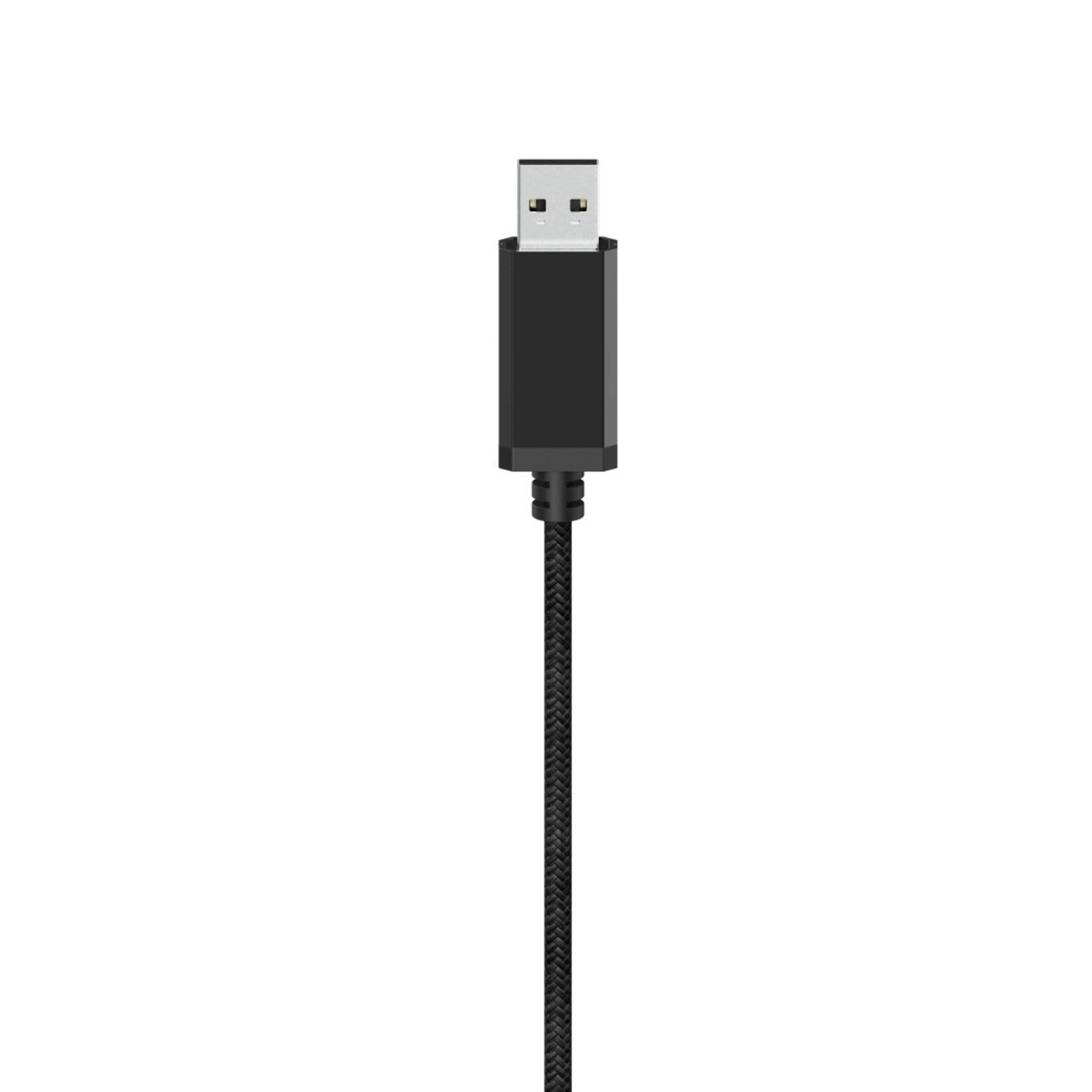 Schwarzes USB-Kabel mit rechteckigem Stecker oben, weißer Hintergrund, einfach und sauber.