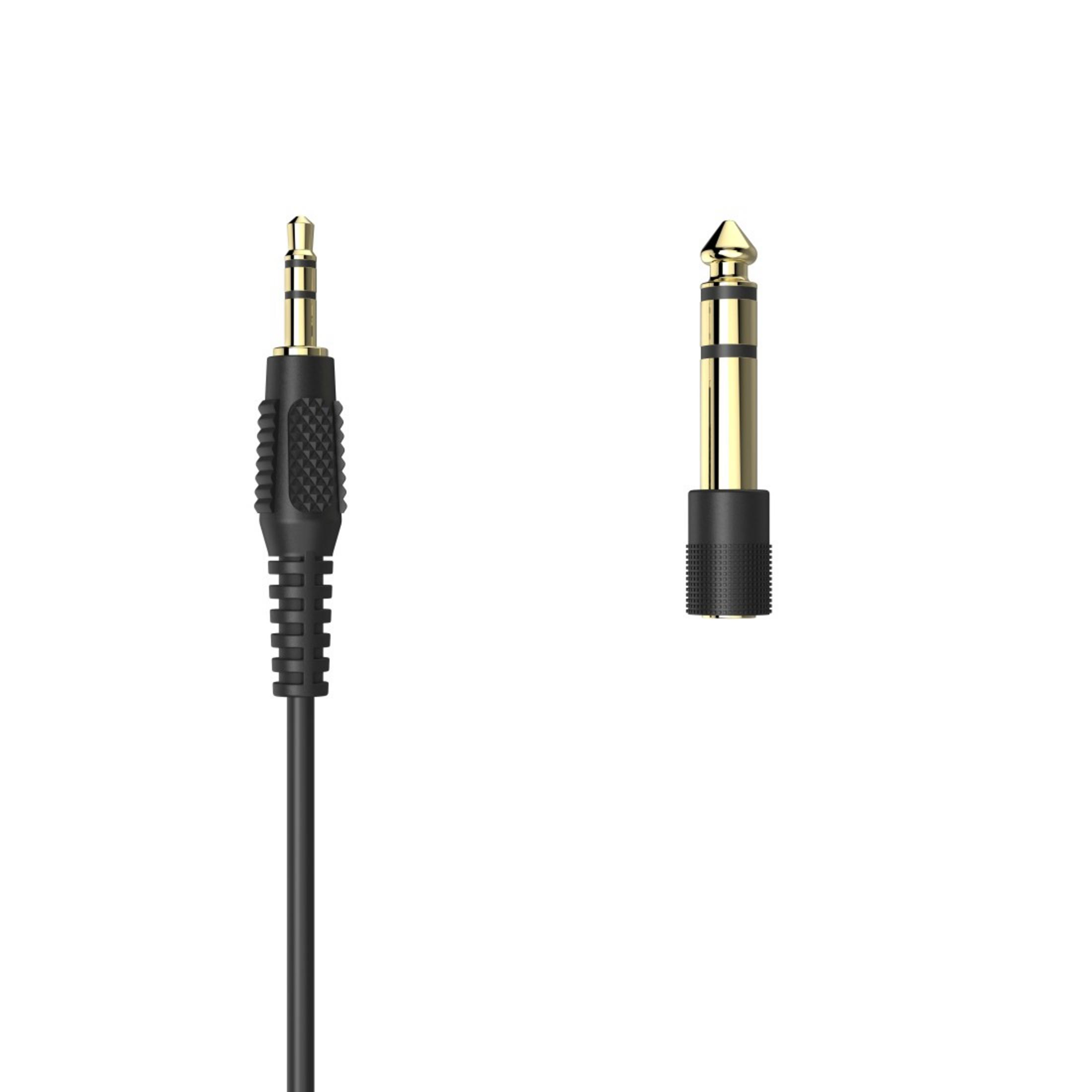 Schwarze und goldene Audio-Klinkenstecker. Einer mit Kabel.
