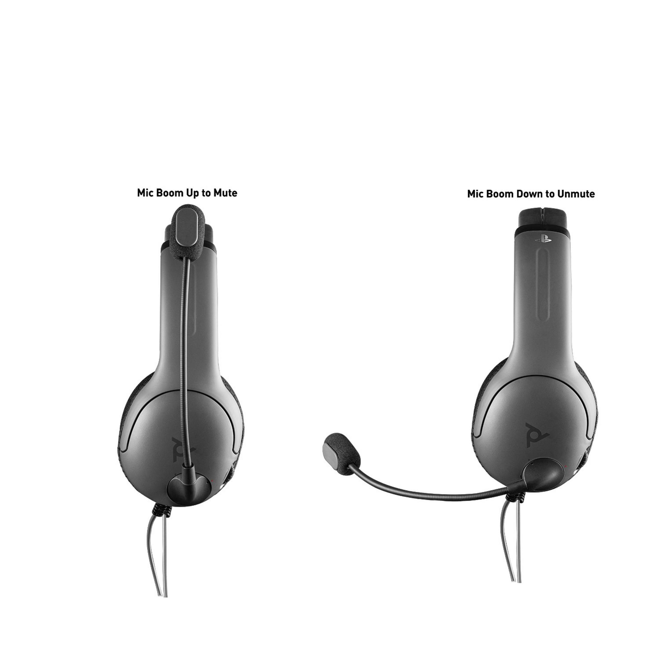 Dwa zestawy słuchawkowe pokazujące pozycje mikrofonu: w górę i w dół.