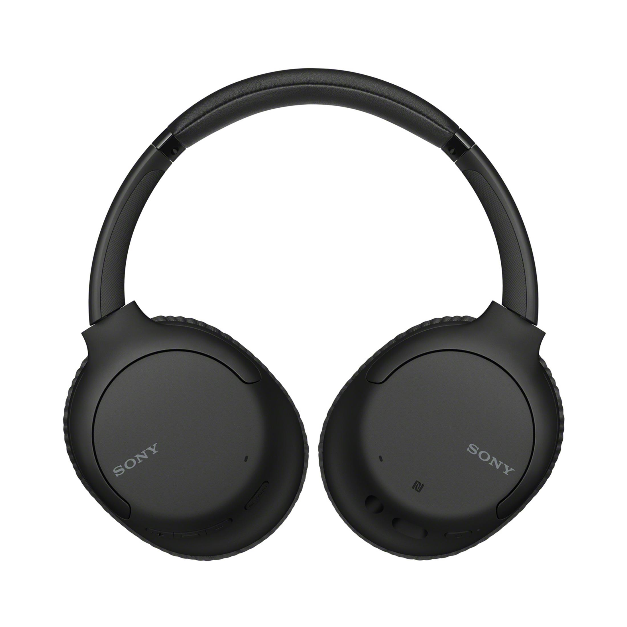 Schwarze Sony-Kopfhörer mit dem Sony-Logo auf jeder Ohrmuschel.