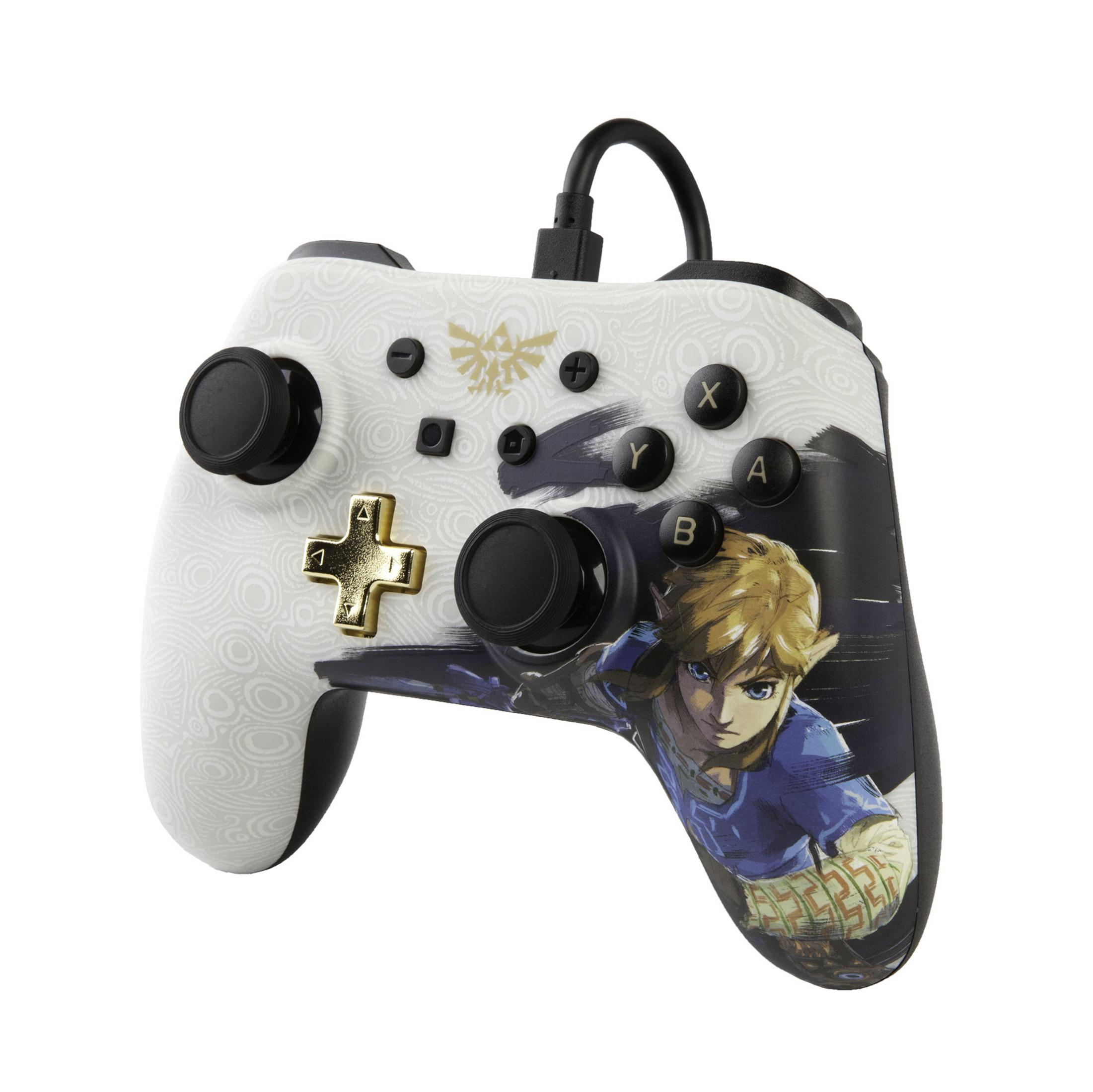 Weißer Game-Controller mit Charakterillustration. Mit Tasten und Joysticks.