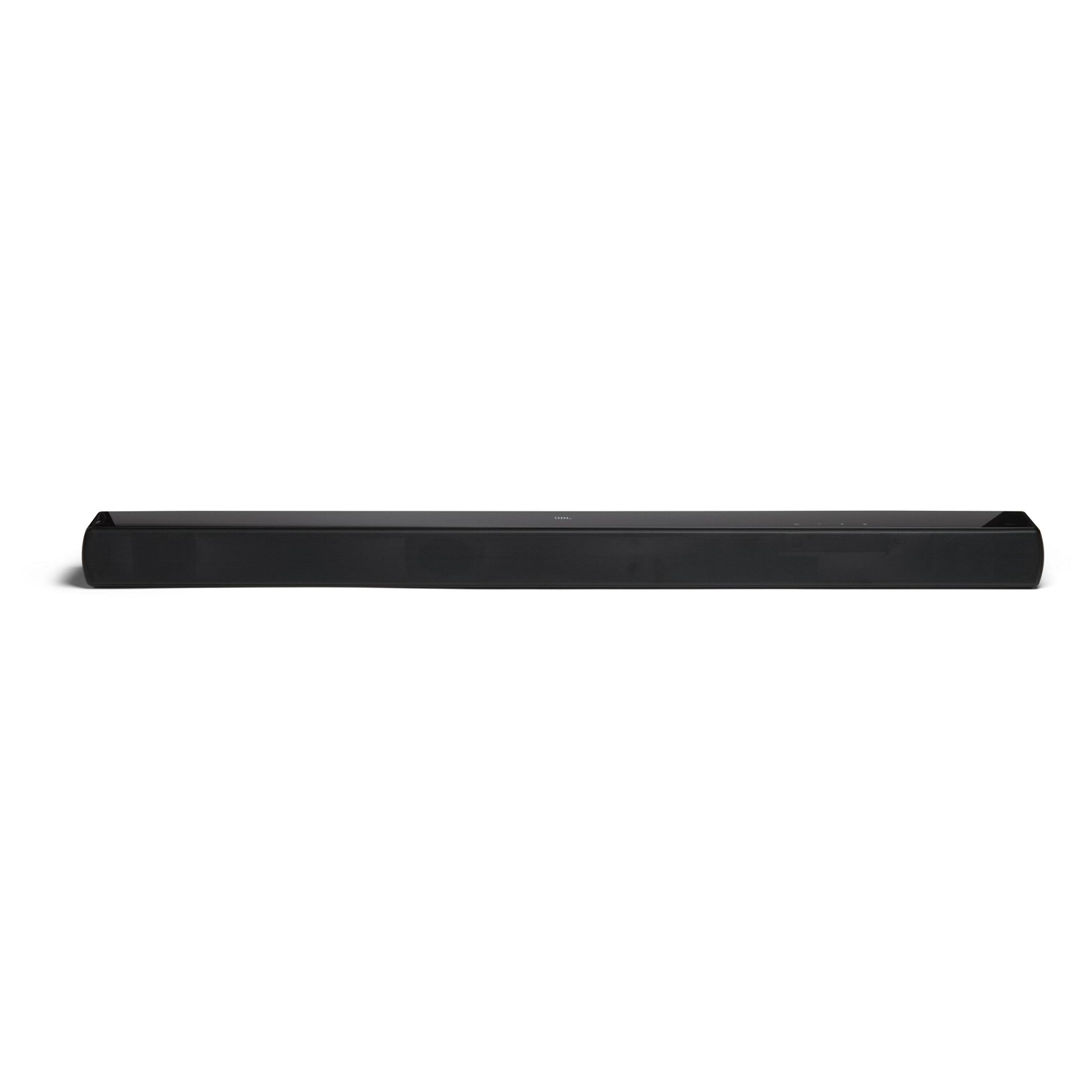 Eine lange, schwarze Soundbar.
