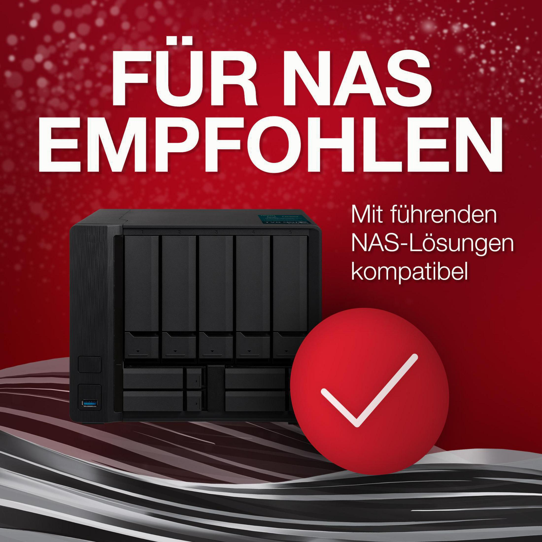 NAS-Server auf rotem Hintergrund, Text: 
