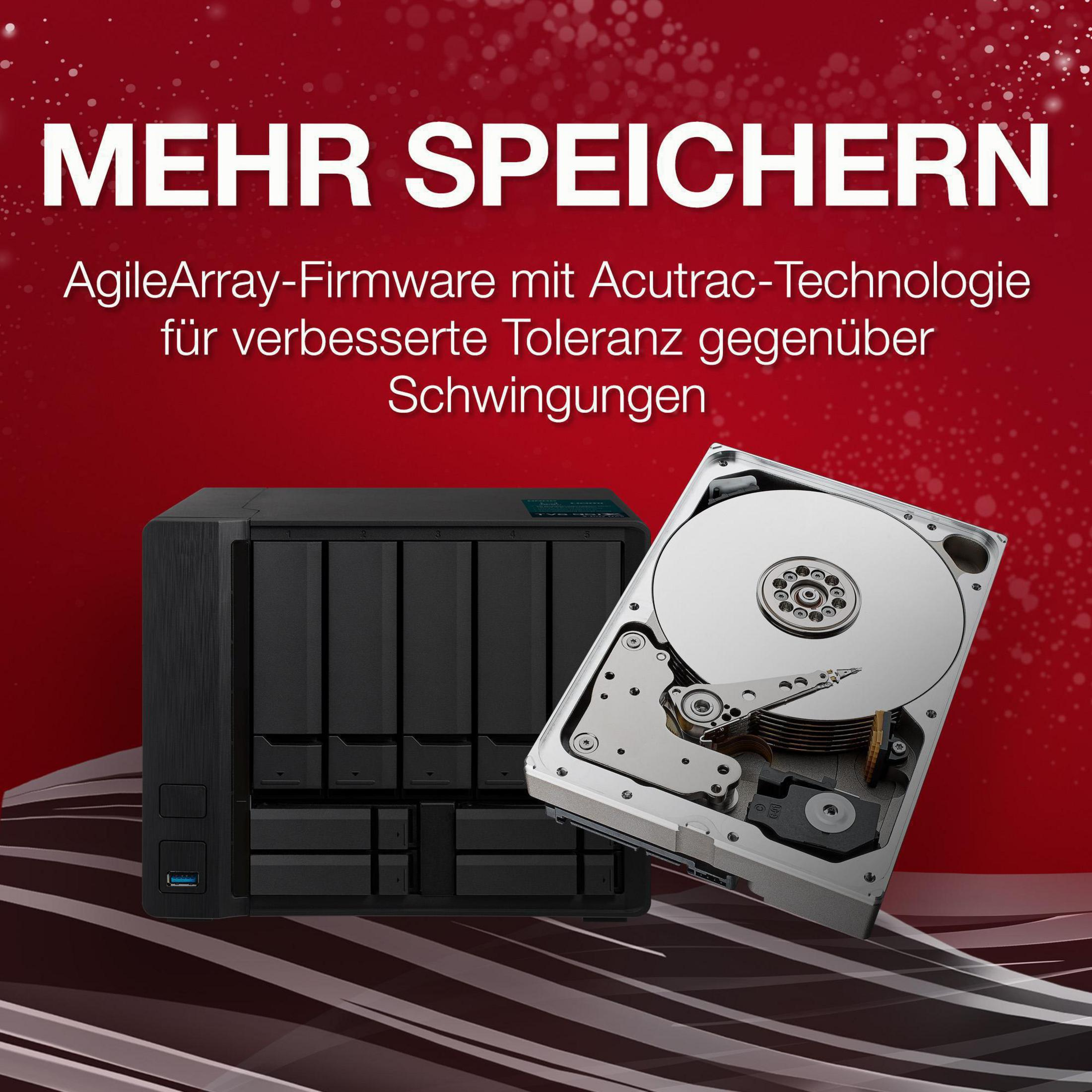 Dysk twardy i czarny serwer na czerwonym tle z białym tekstem o przechowywaniu.