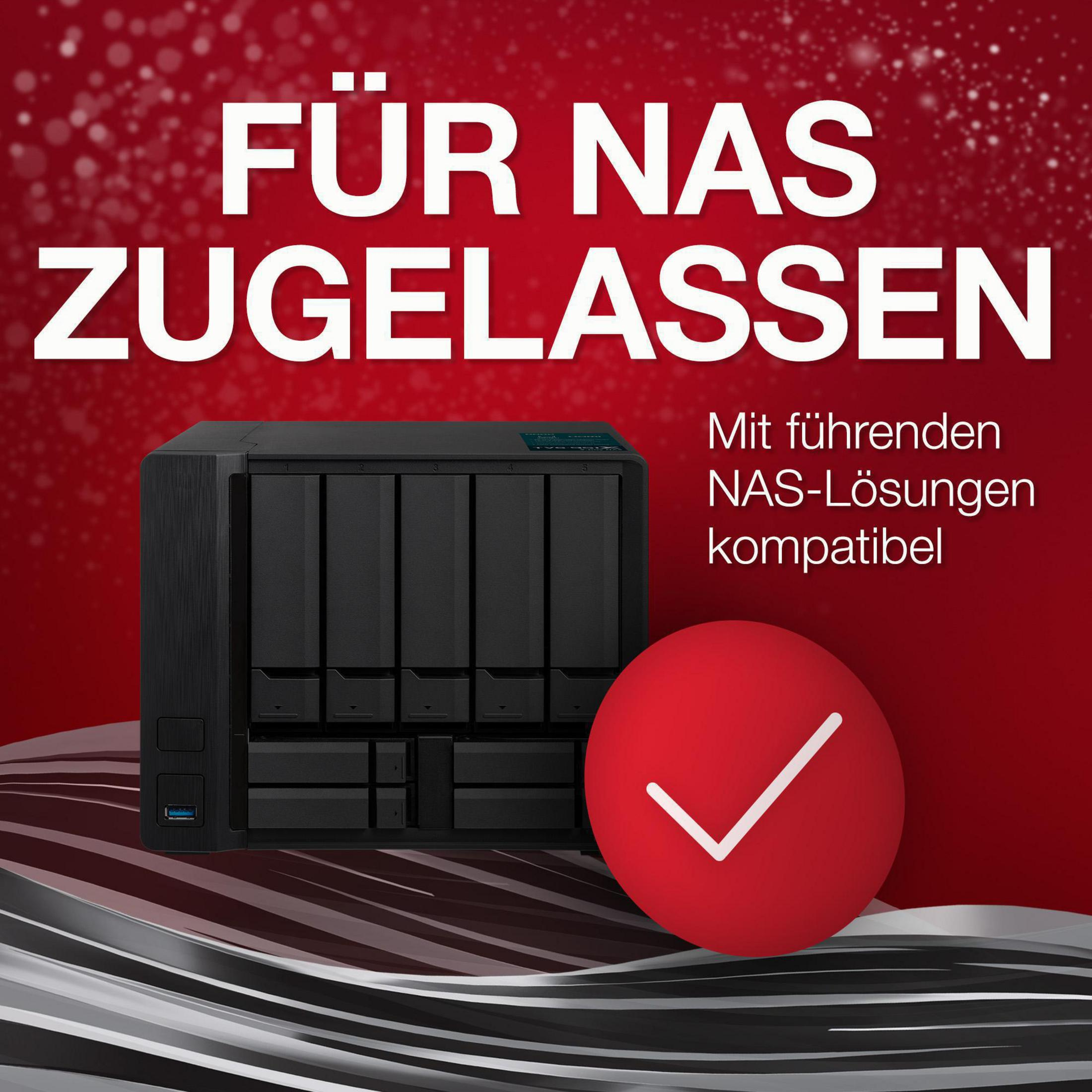 Reklama urządzeń pamięci masowej NAS, z tekstem i ikoną znaku wyboru.