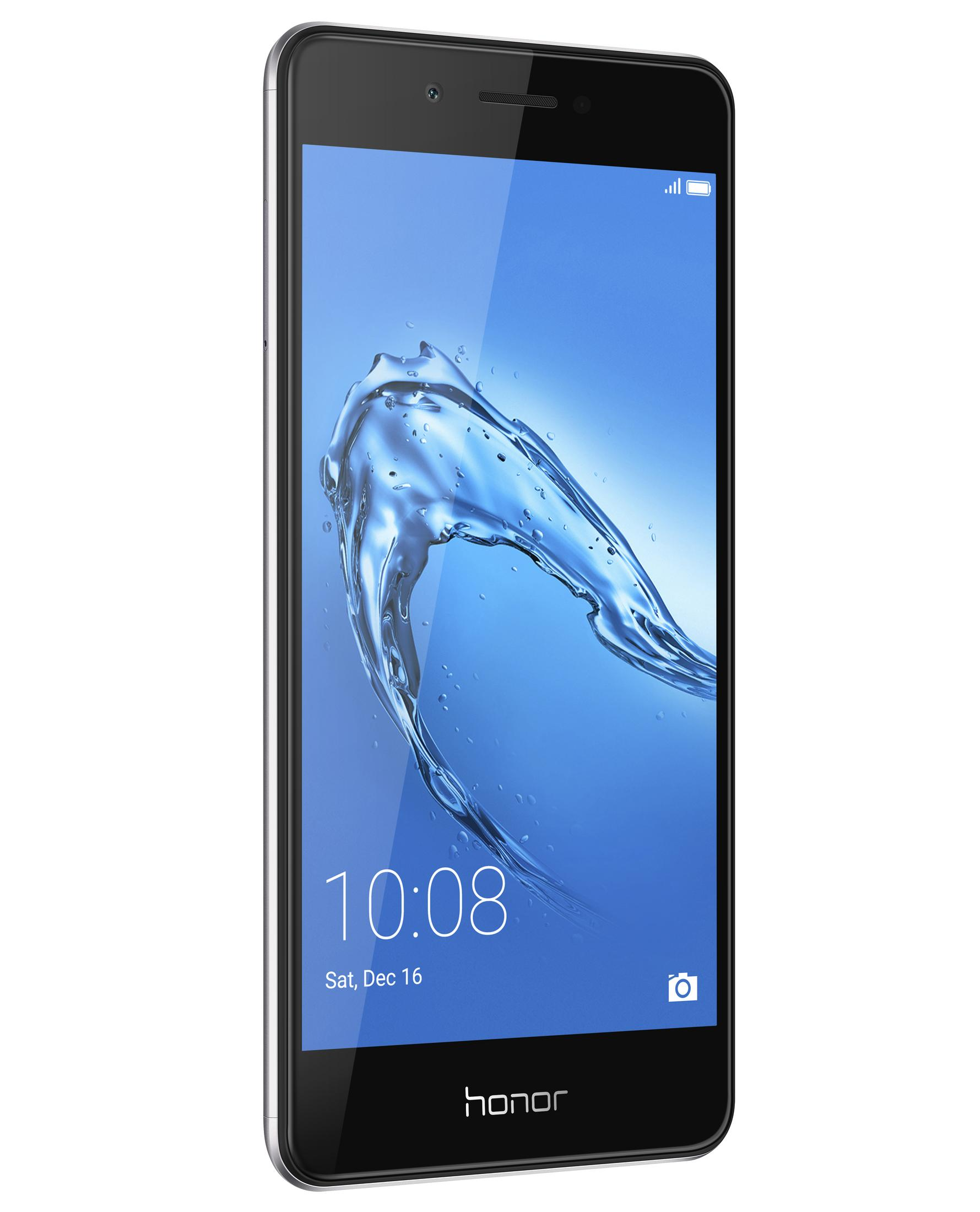 Smartphone mit Wasserspritzer auf dem Bildschirm und Zeitanzeige.