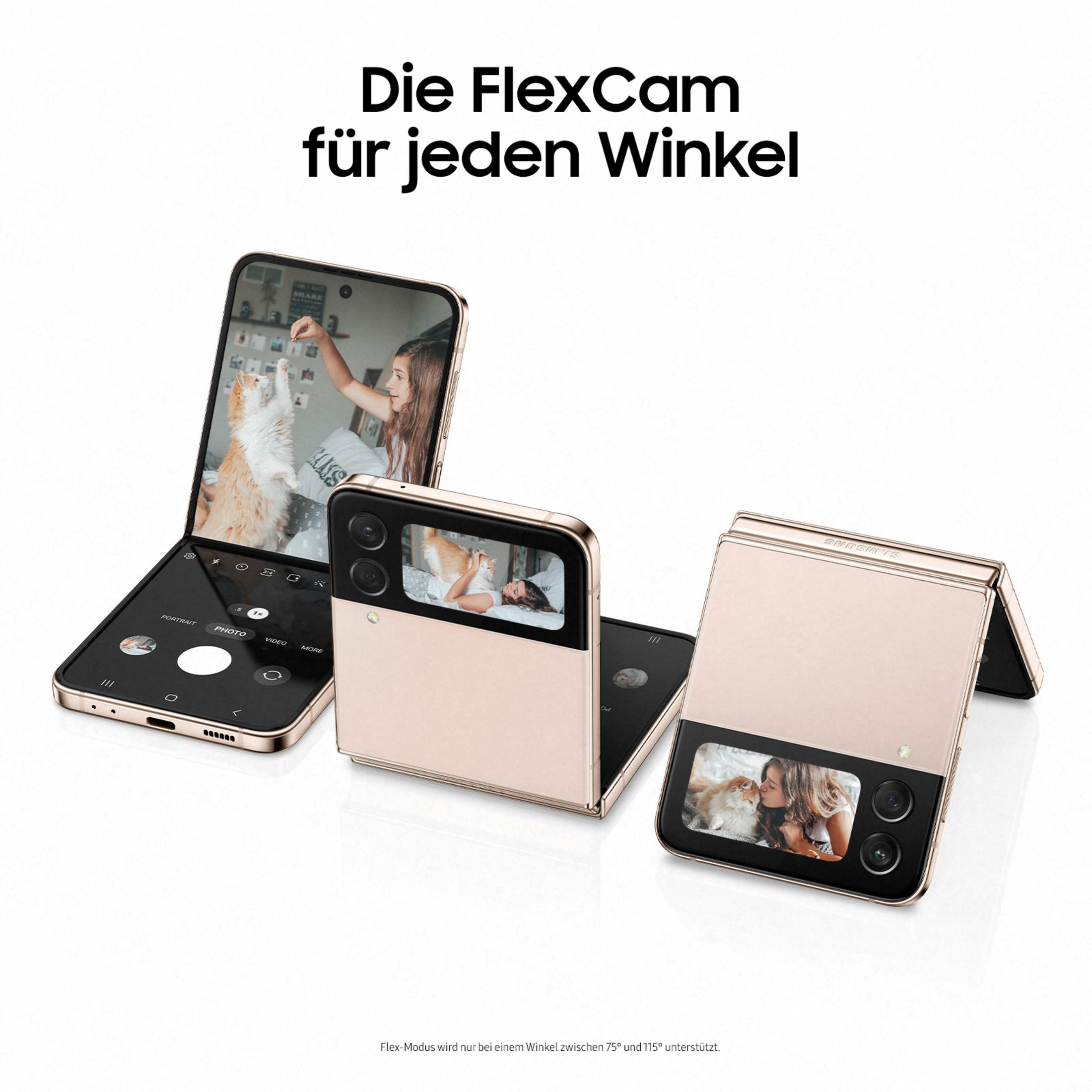 Różowe telefony z otwartymi ekranami, pokazujące zdjęcia ludzi.