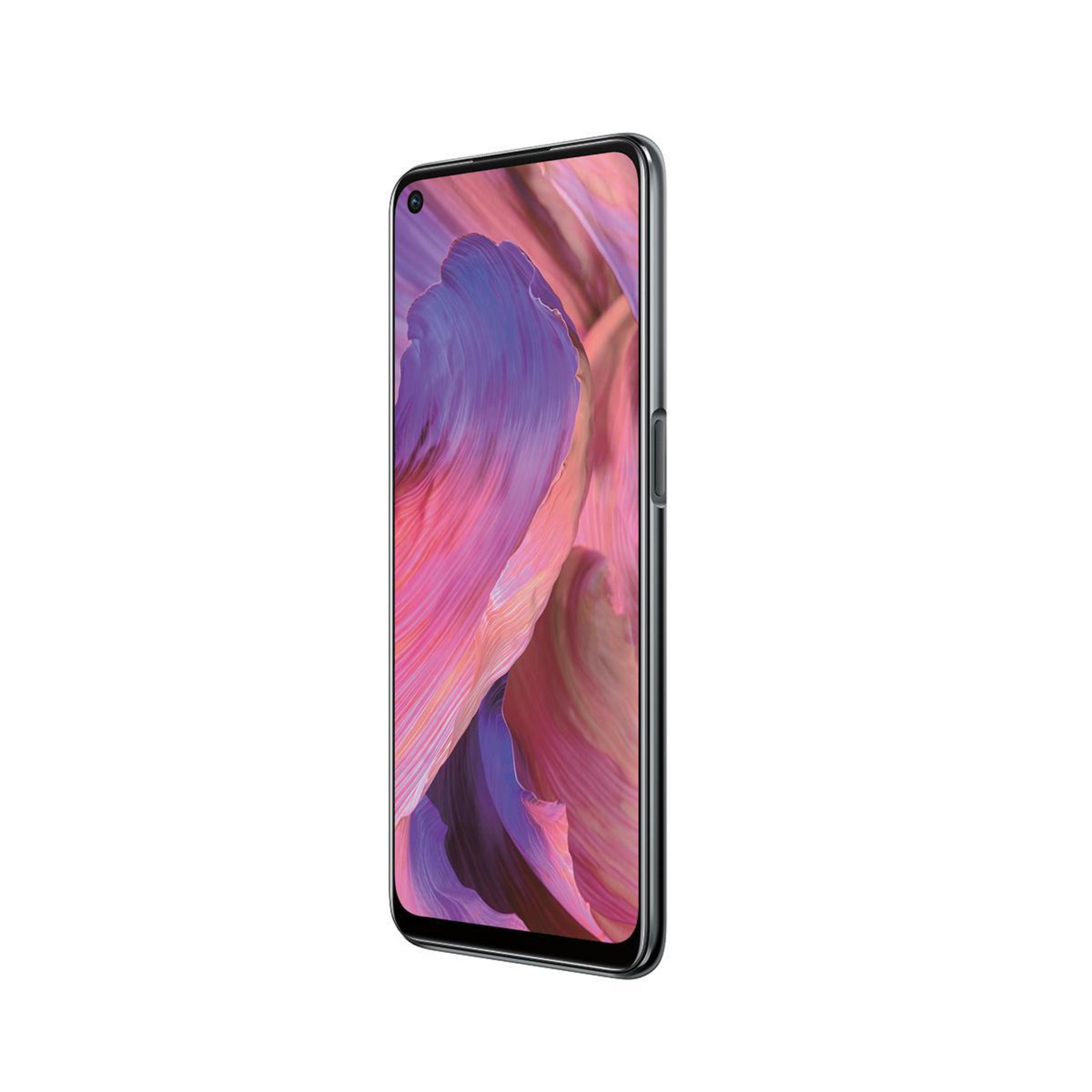 Un smartphone avec un fond abstrait coloré, avec l'écran vers le haut.