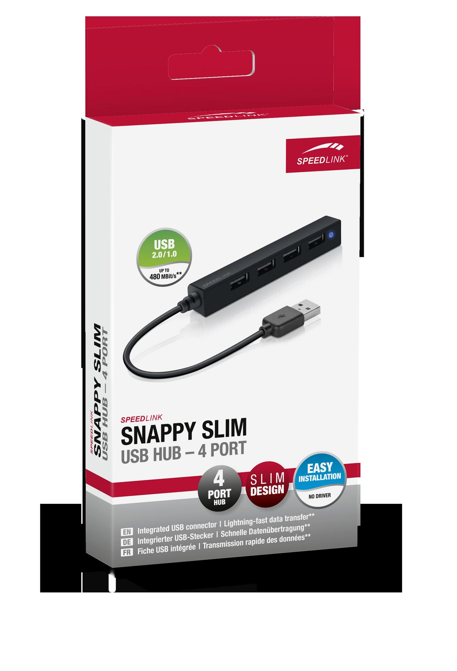 SPEEDLINK Speedlink SNAPPY SLIM USB Hub 4-Port (Zwart), USB HuB, Schwarz