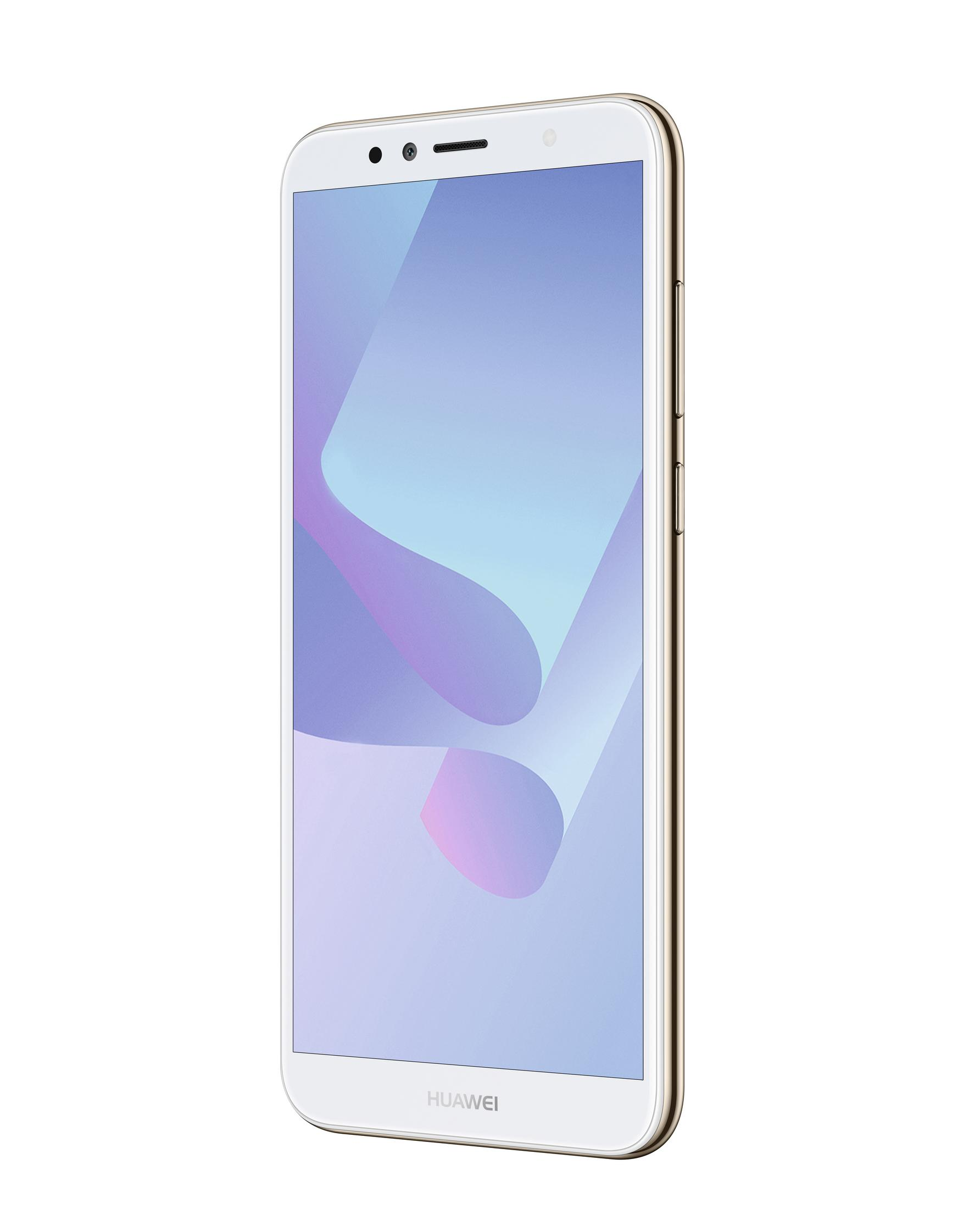 Biały i złoty smartfon z ekranem wyświetlającym niebiesko-fioletowy gradient.