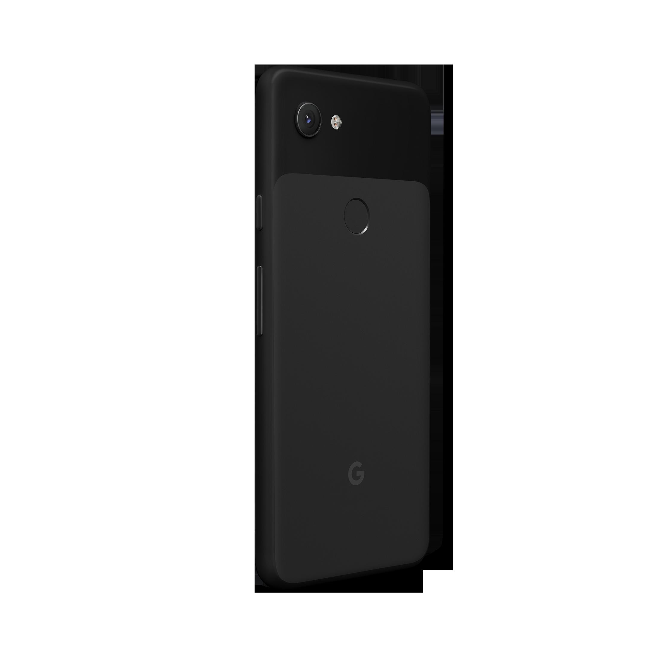 Schwarzes Smartphone. Rückansicht mit sichtbarer Kamera und Blitz sowie dem Google-Logo.