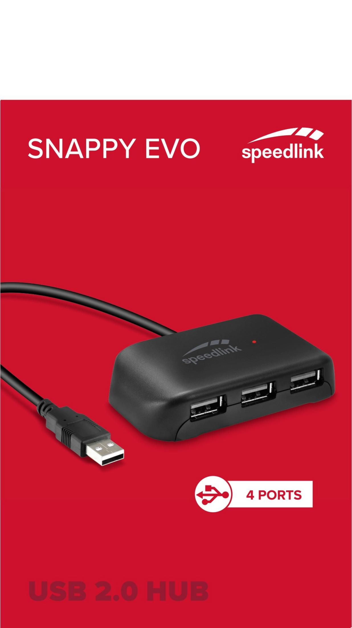 SPEEDLINK SL-140004-BK SNAPPY EVO USB 4-PORT USB Hub, Schwarz 2.0, HUB