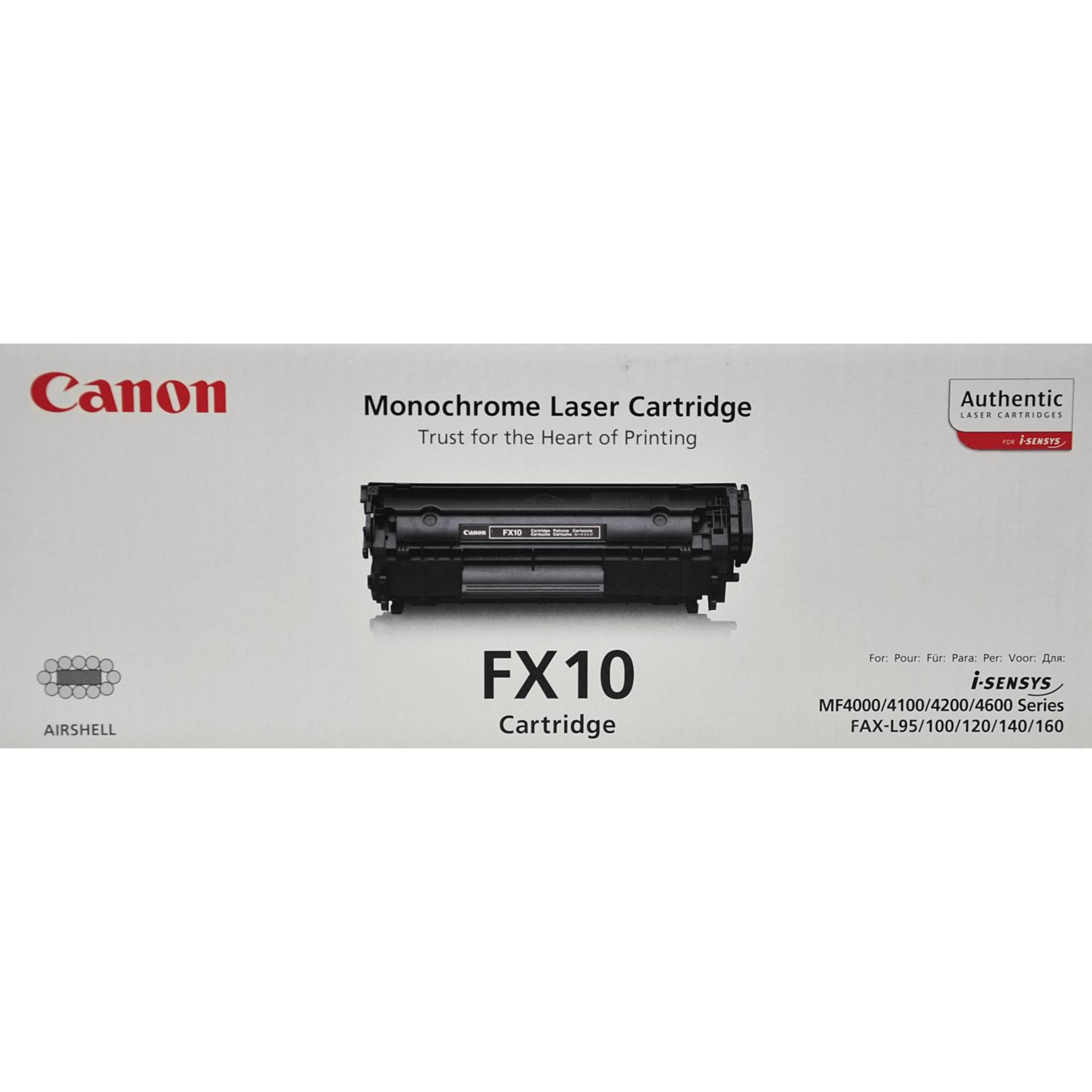 Czarny wkład laserowy monochromatyczny Canon FX10, na białym tle.