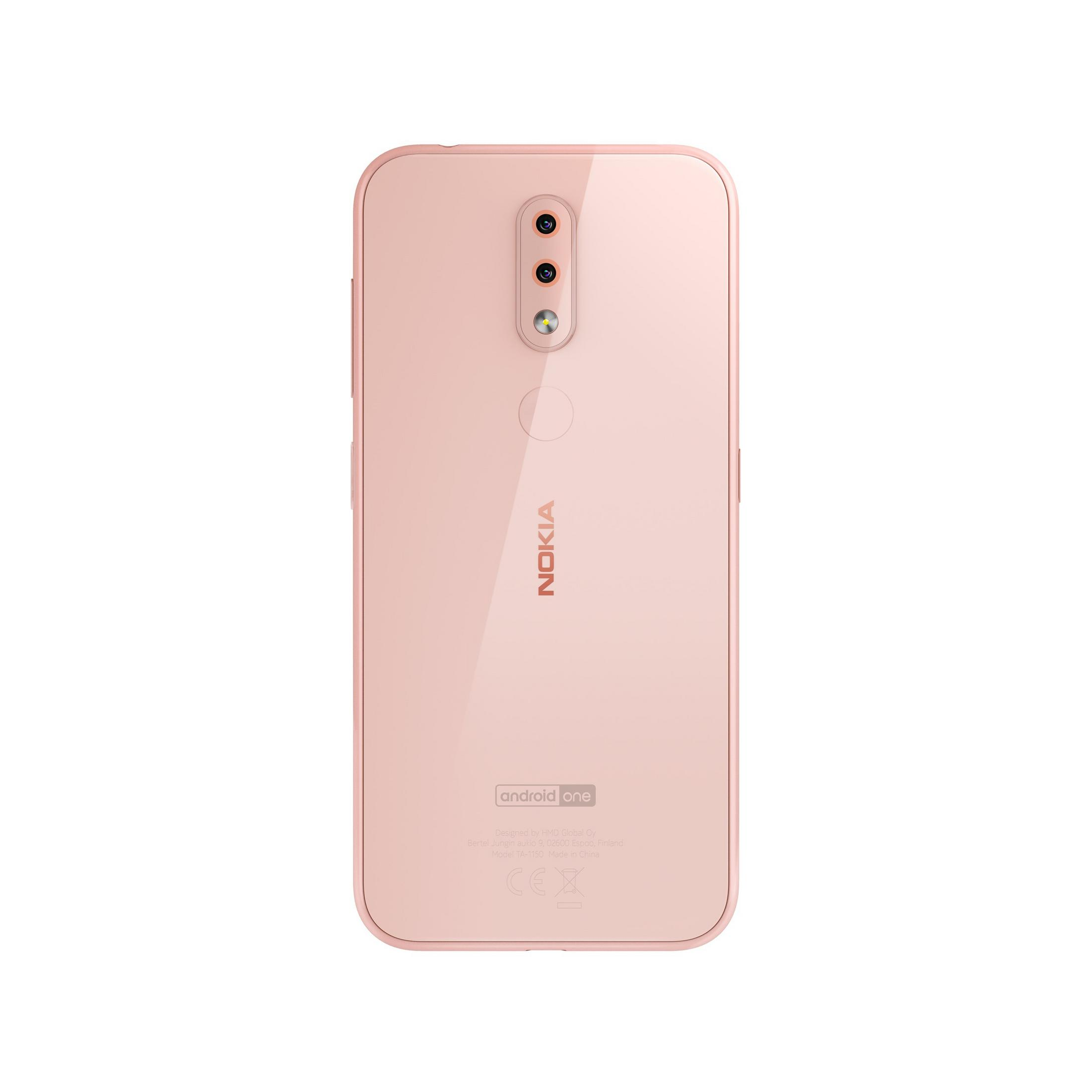 Rosa Telefon mit drei Rückkameras. Das Wort NOKIA steht auf der Rückseite.