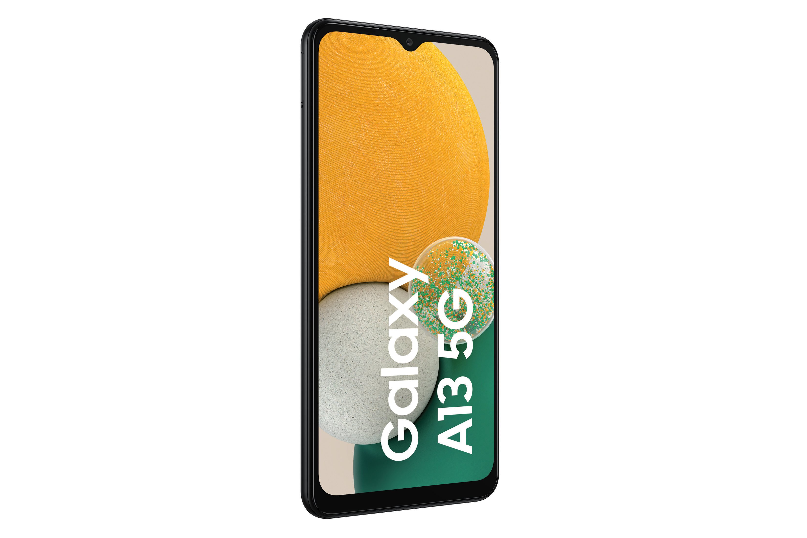 Czarny smartfon Samsung Galaxy A13 5G na białym tle.