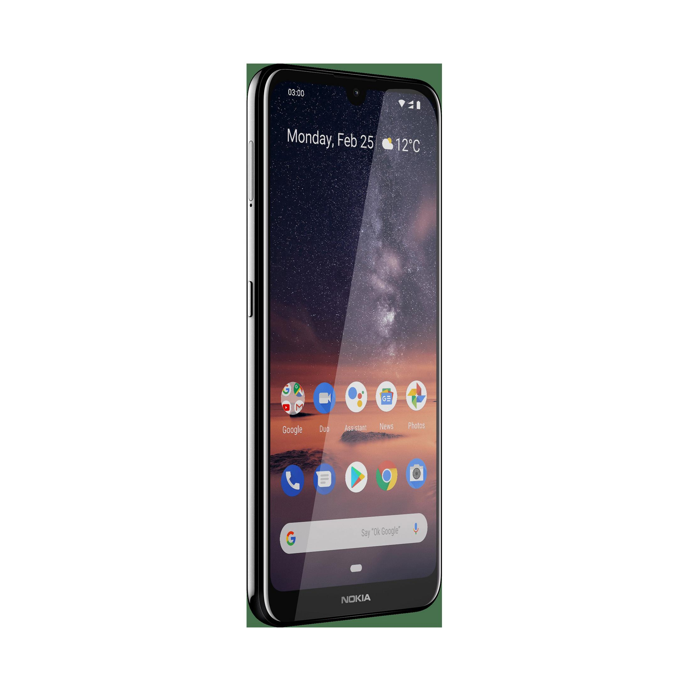 Nokia-Smartphone mit Uhrzeit, Datum und Temperatur auf dem Bildschirm.