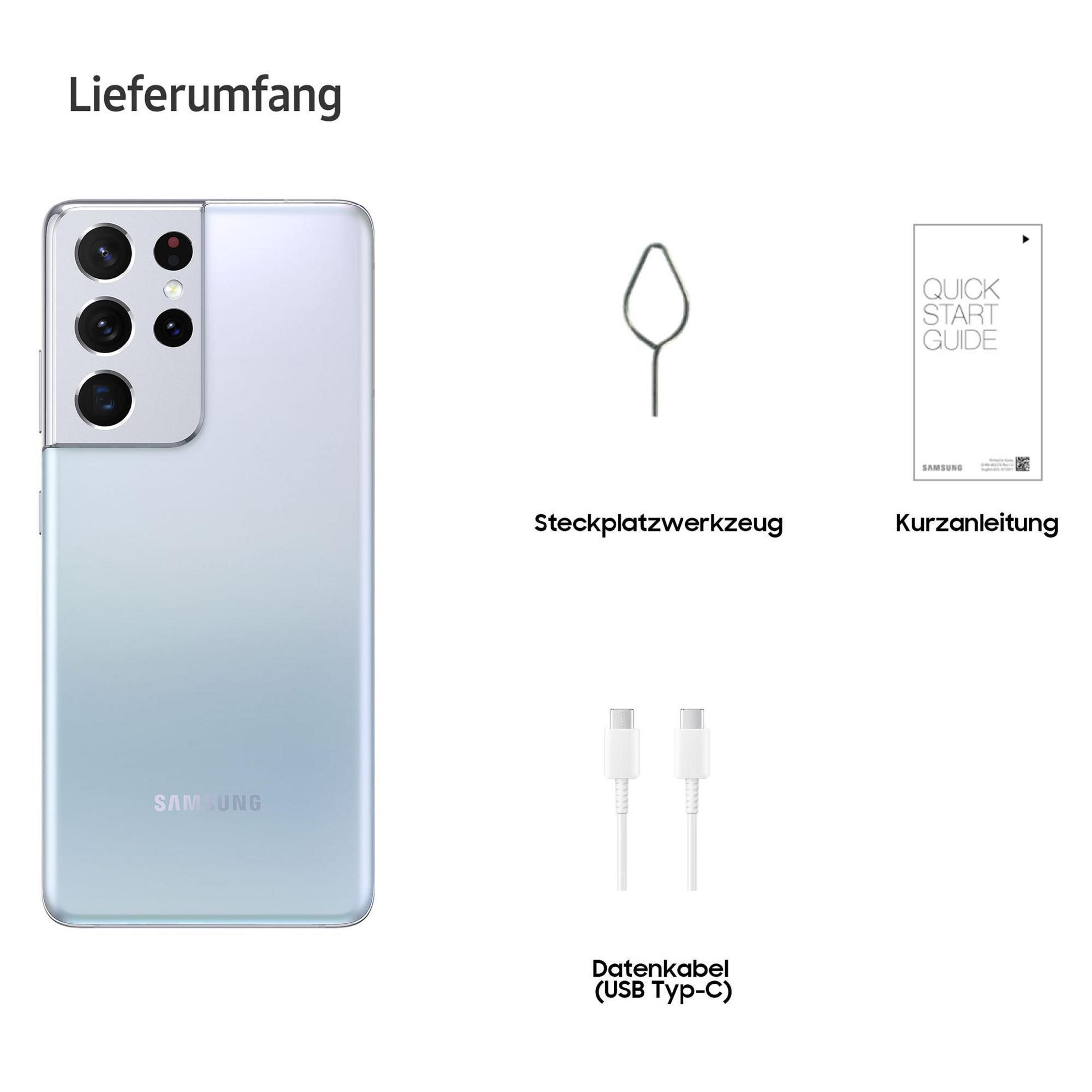 Smartfon, narzędzie SIM, kabel i instrukcja szybkiego uruchamiania na białej powierzchni.