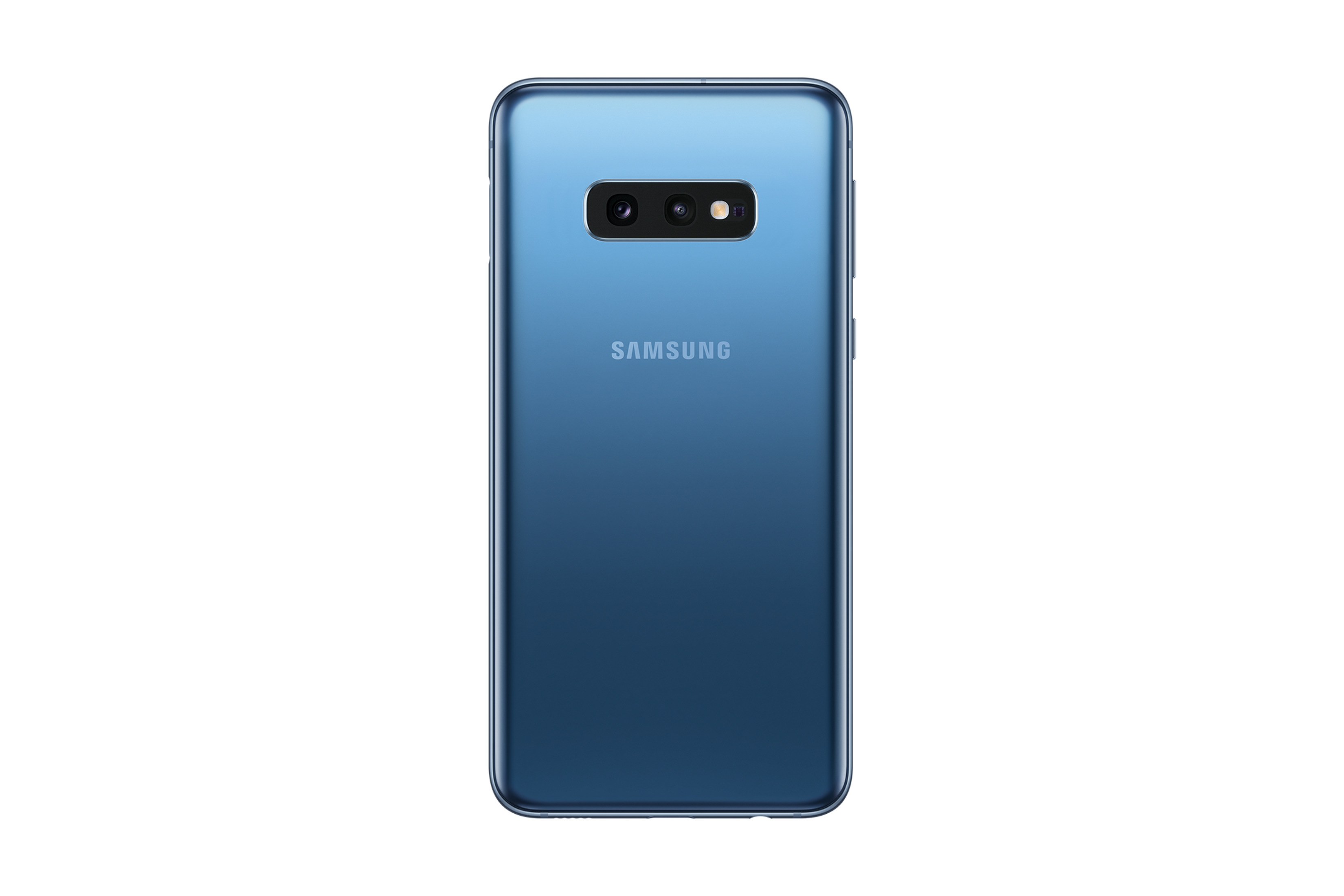Niebieski tył telefonu Samsung, z aparatem i logo Samsung.