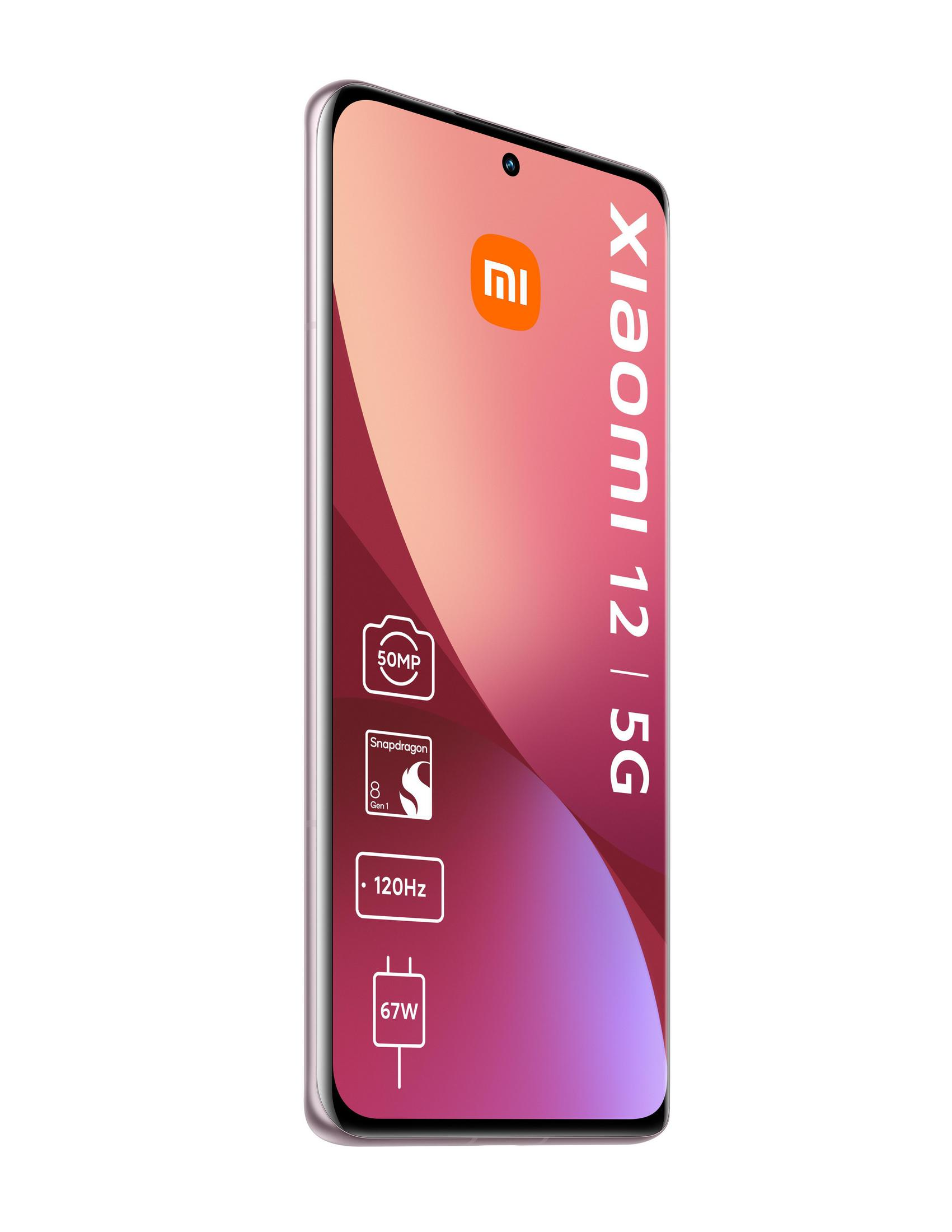 Telefon Xiaomi 12 5G z logo, ekran wyświetla ikony aplikacji.