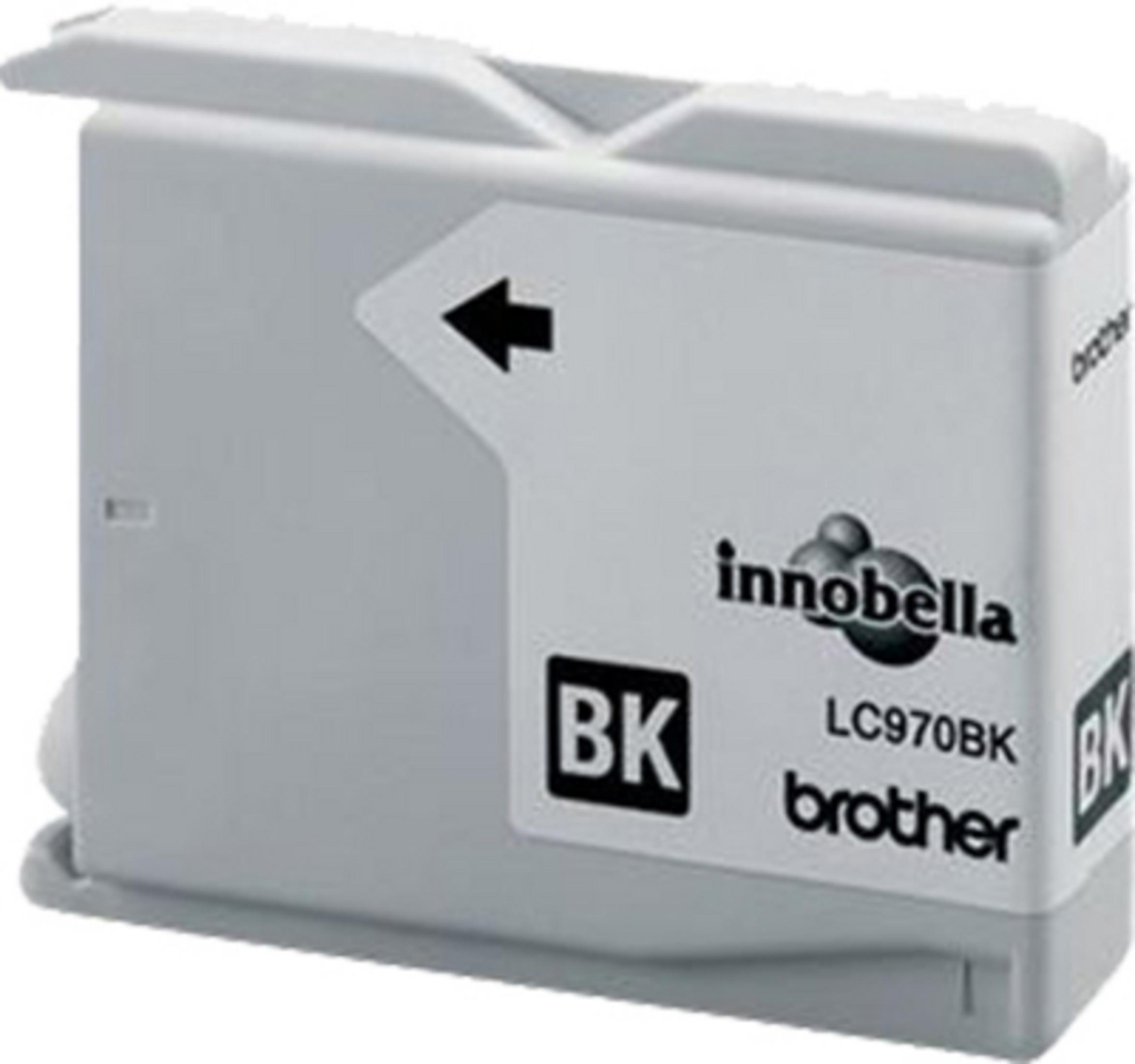 Czarny wkład atramentowy Brother innobella LC970BK na białym tle. Strzałka w lewo.