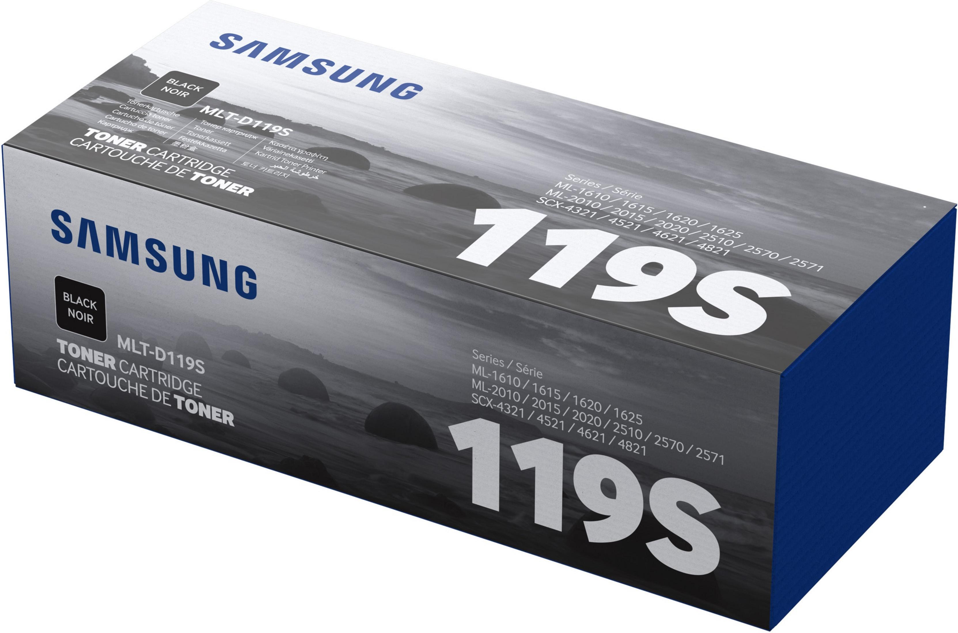 Pudełko z tonerem Samsung, czarne i szare, z informacjami o produkcie.