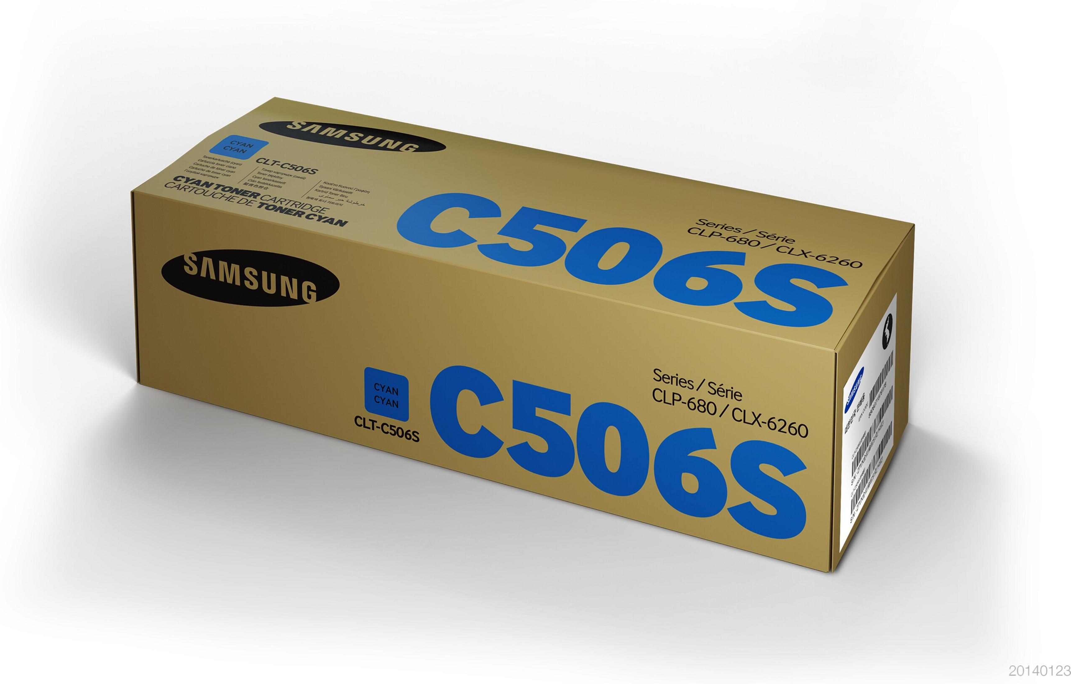 Ein goldener Karton mit blauem Samsung-Logo und "C506S" Aufdruck.