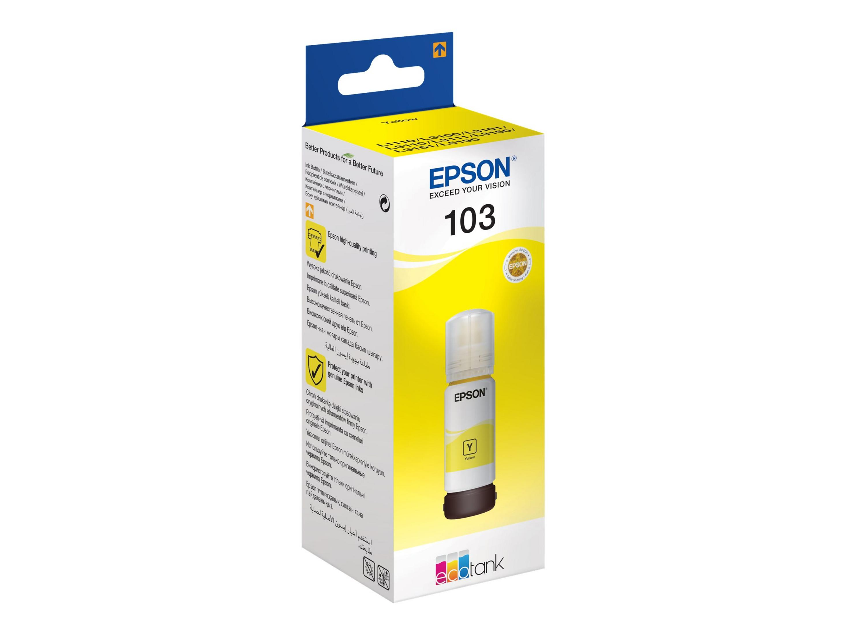 Epson printerinktbox met de tekst '103' en een gele inktfles.