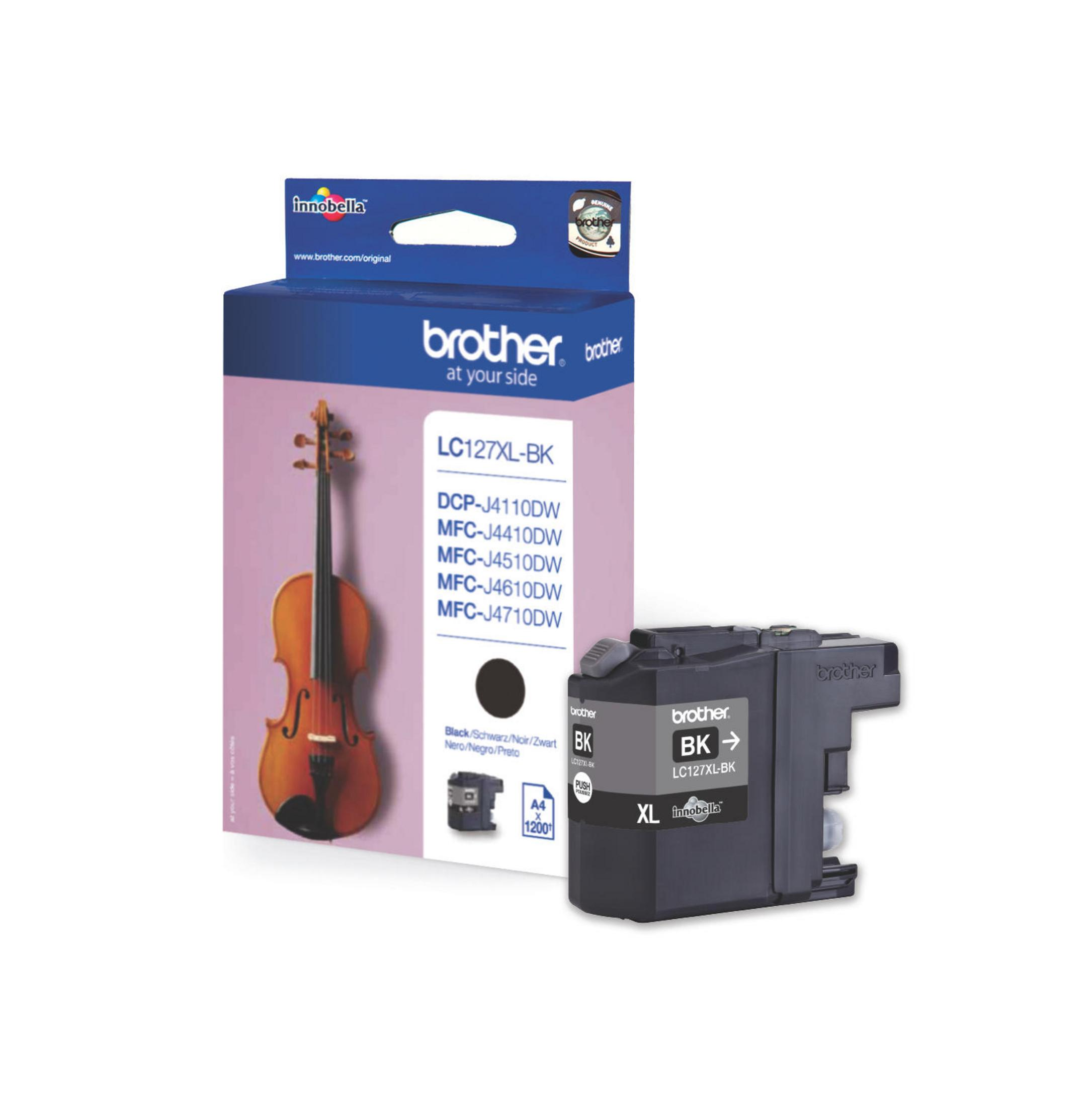 Brother ink cartridge box with a violin image.  The cartridge sits beside the box.