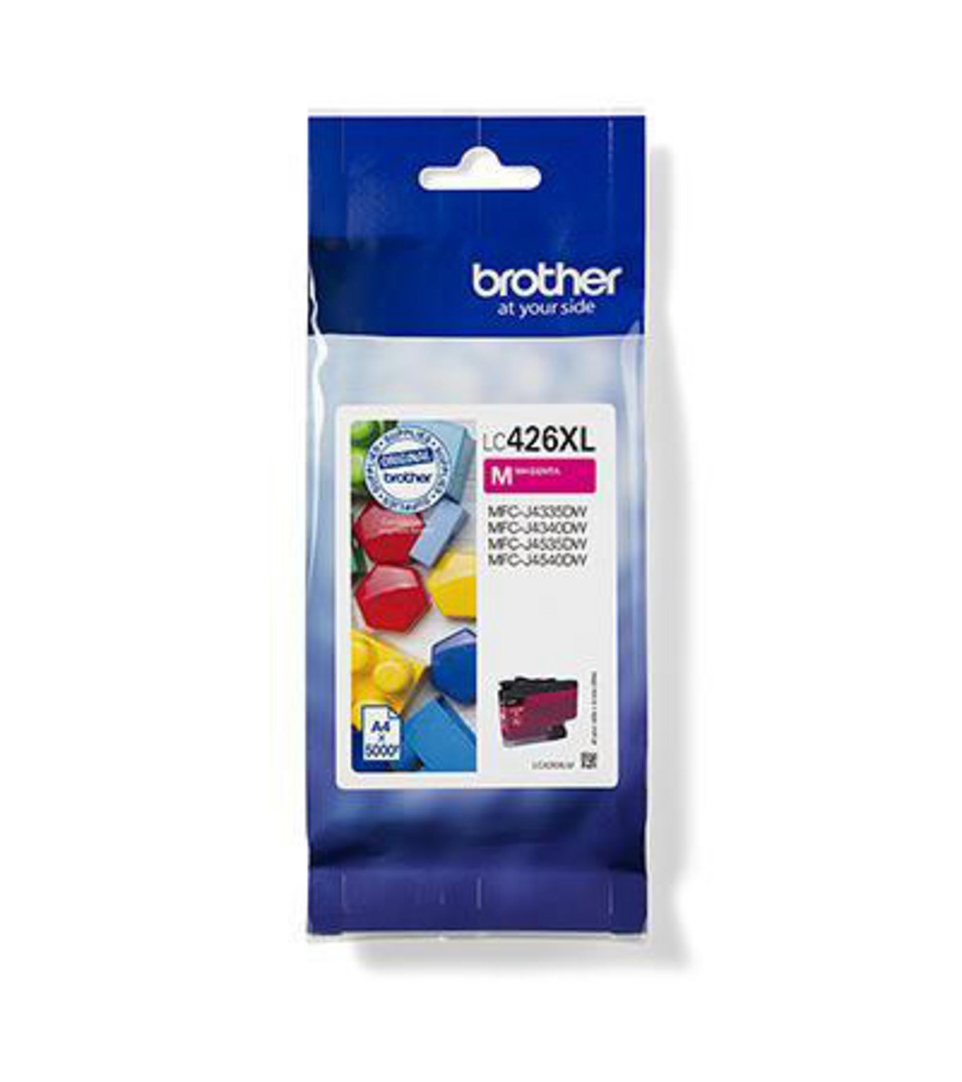 Opakowanie wkładu atramentowego Brother. Białe tło. Jasne kolory w środku.