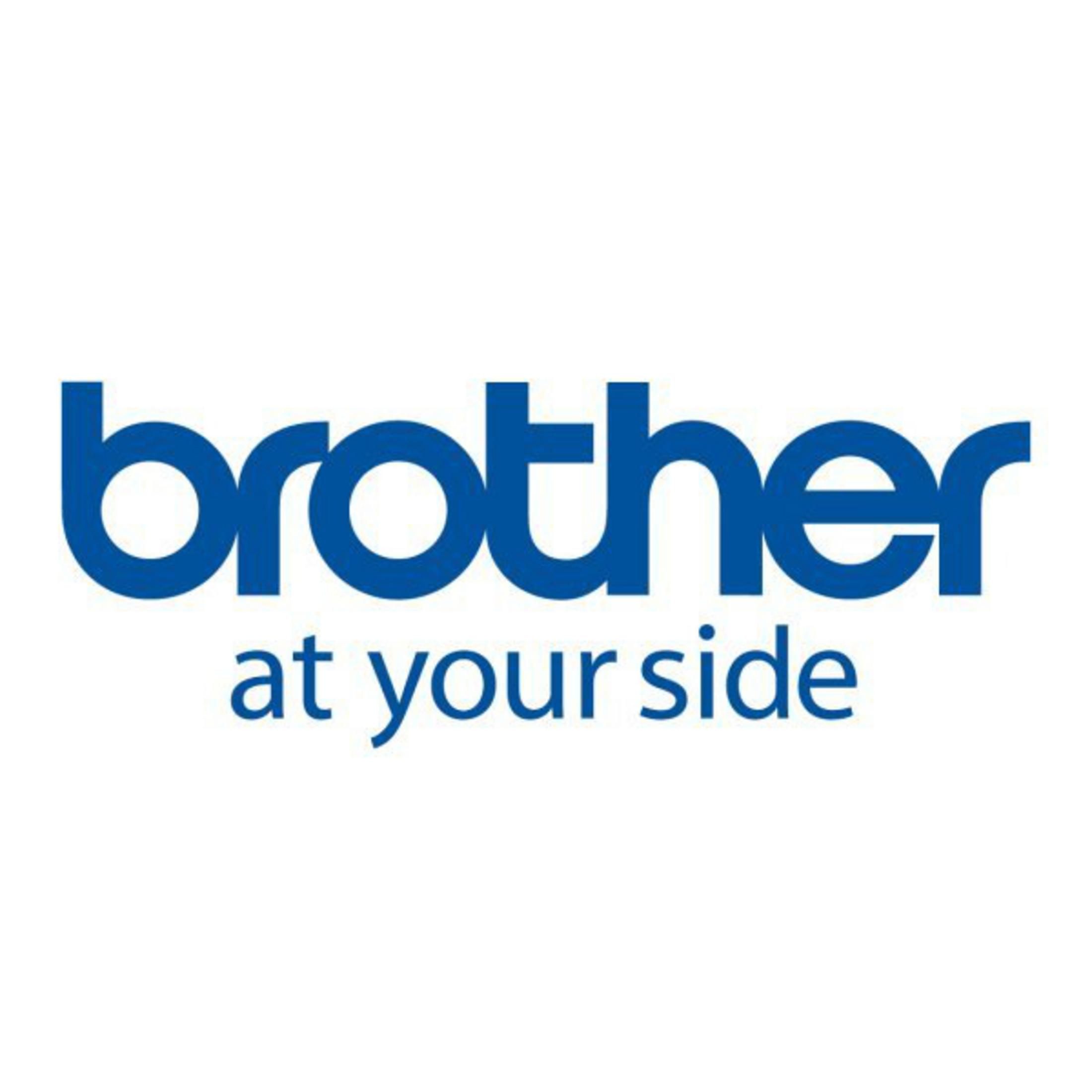 Logo Brother bleu sur fond blanc. Les mots 'at your side' sont en dessous.