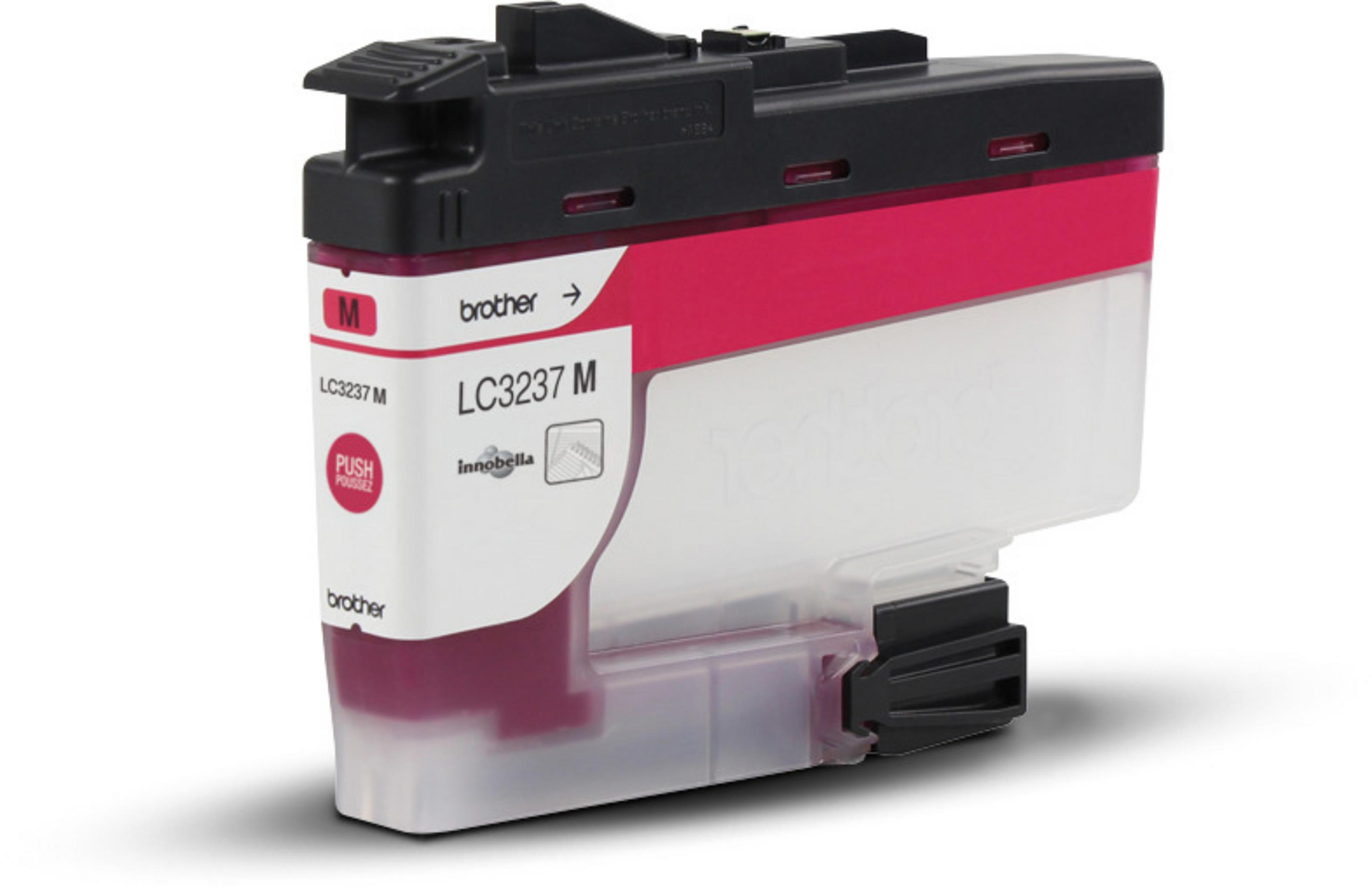 Wkład atramentowy Brother LC3237 M magenta, czarny i przezroczysty plastik.
