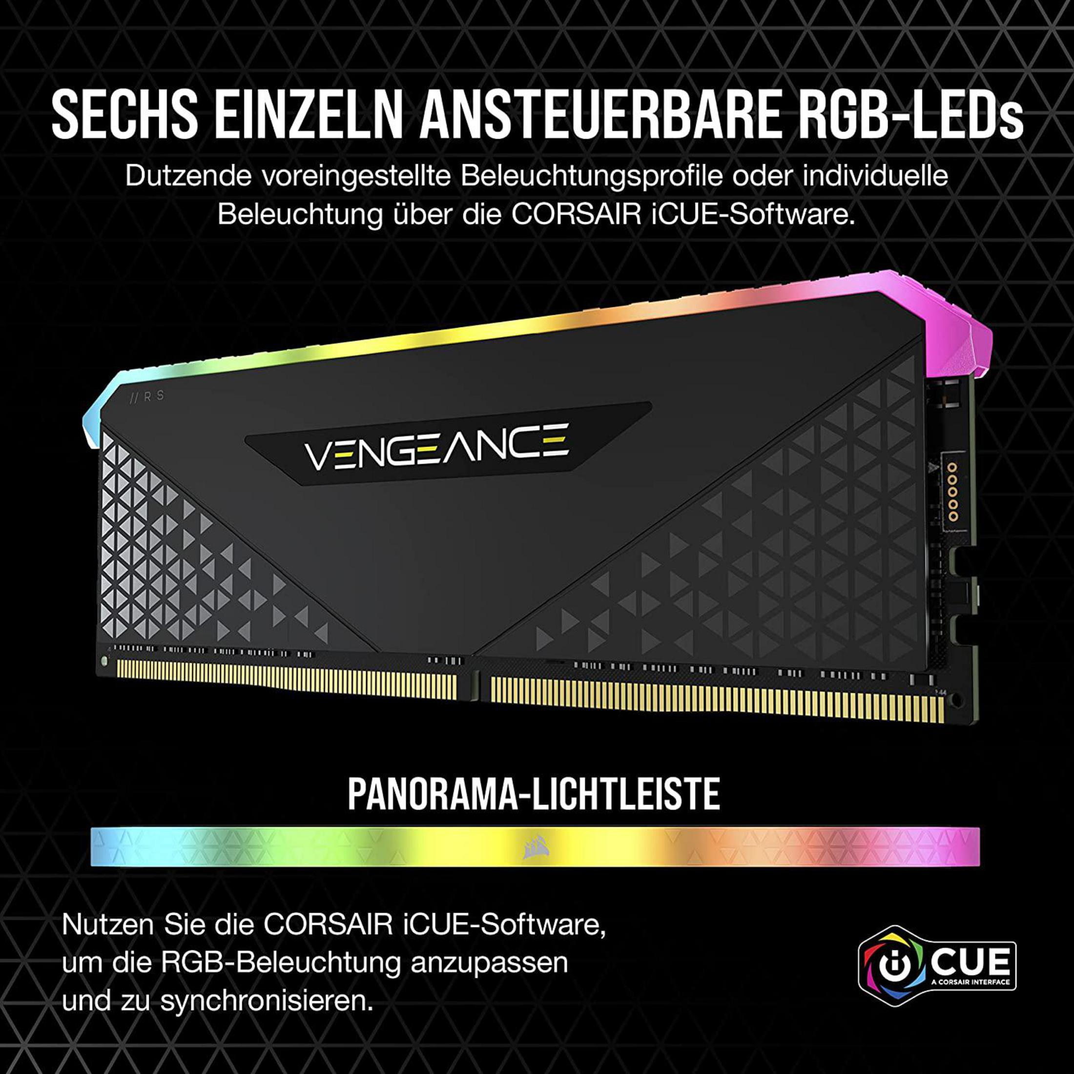 Moduł RAM z oświetleniem RGB i tekstem opisującym funkcje.