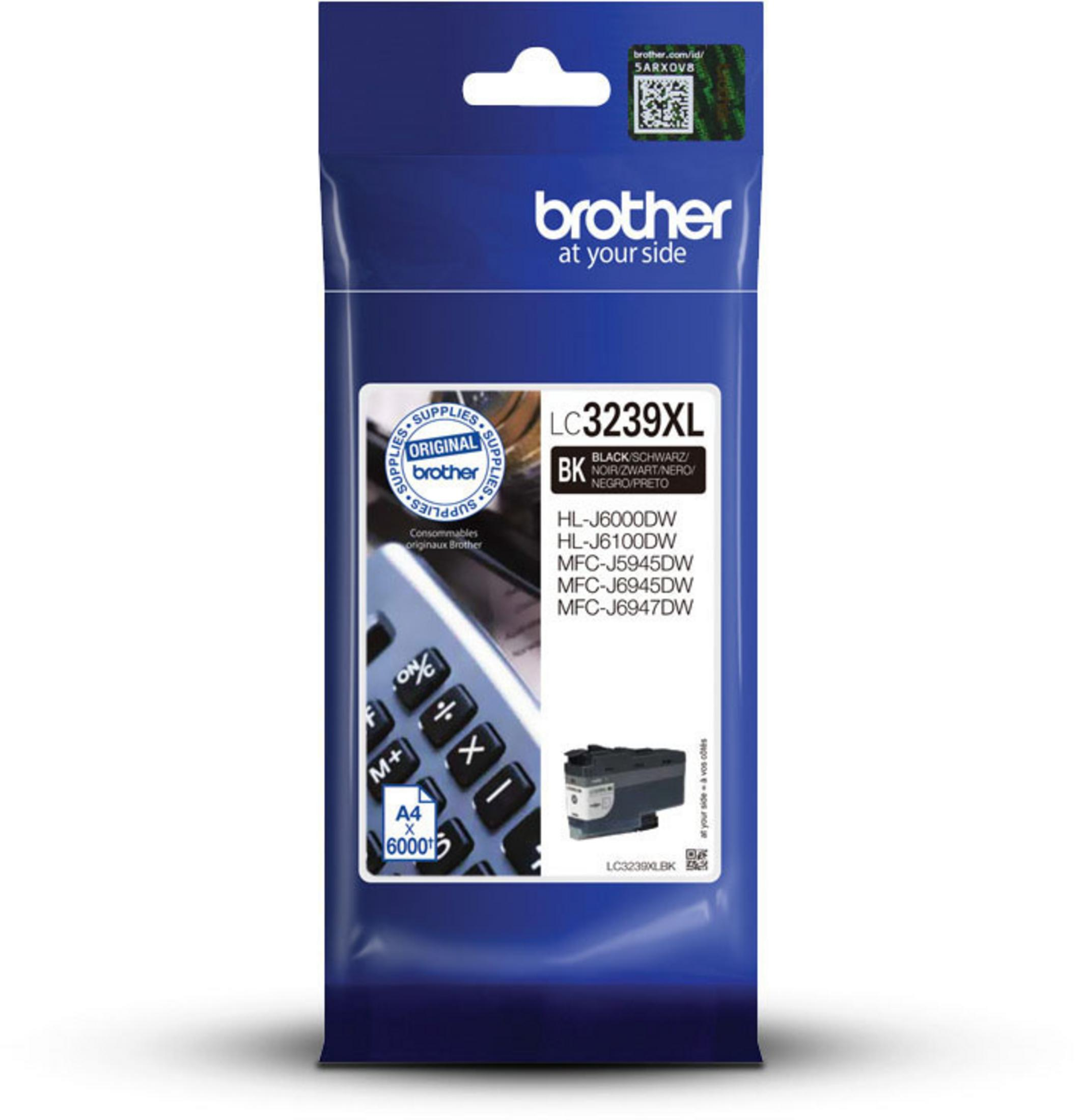 A sealed plastic package of a Brother LC3239XL BK ink cartridge, with a white background.
