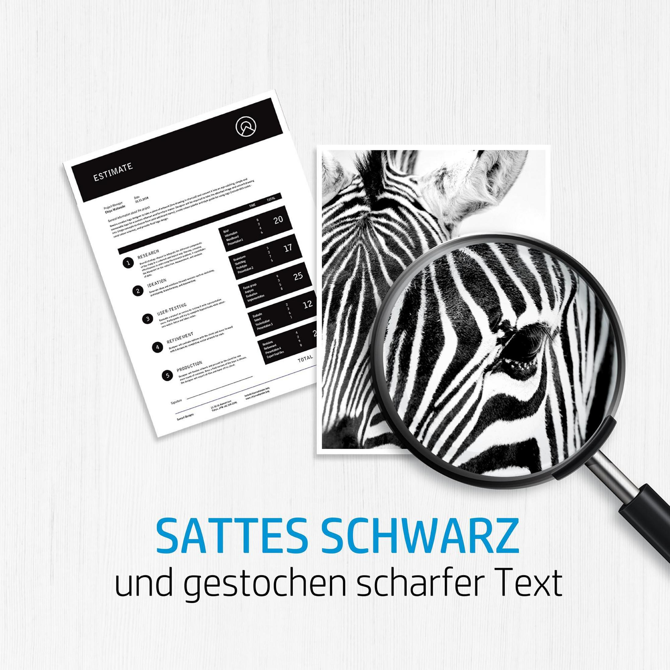 Estimate document, zebra image with magnifying glass, on a wooden surface.