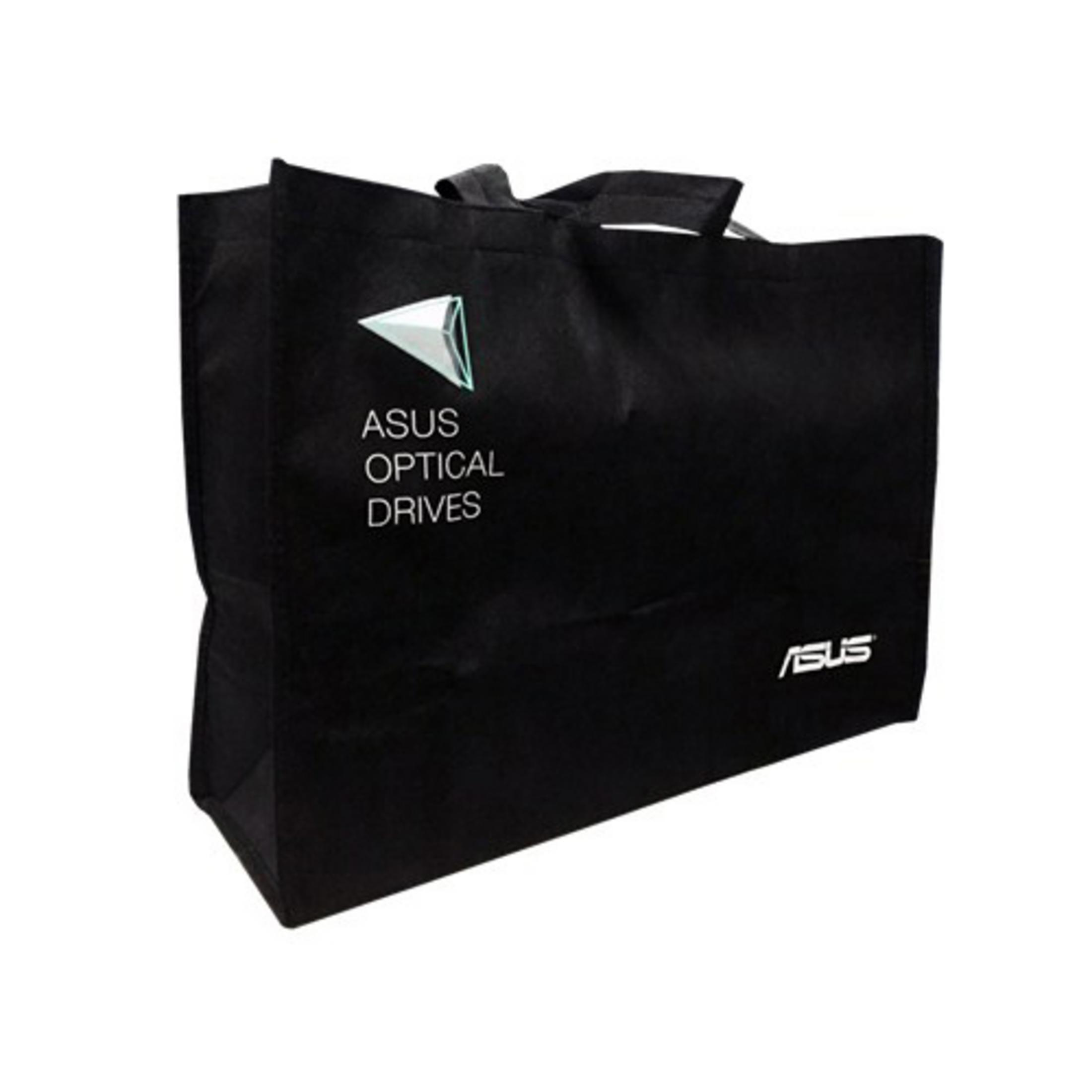 Czarna torba na zakupy ASUS z logo ASUS Optical Drives.