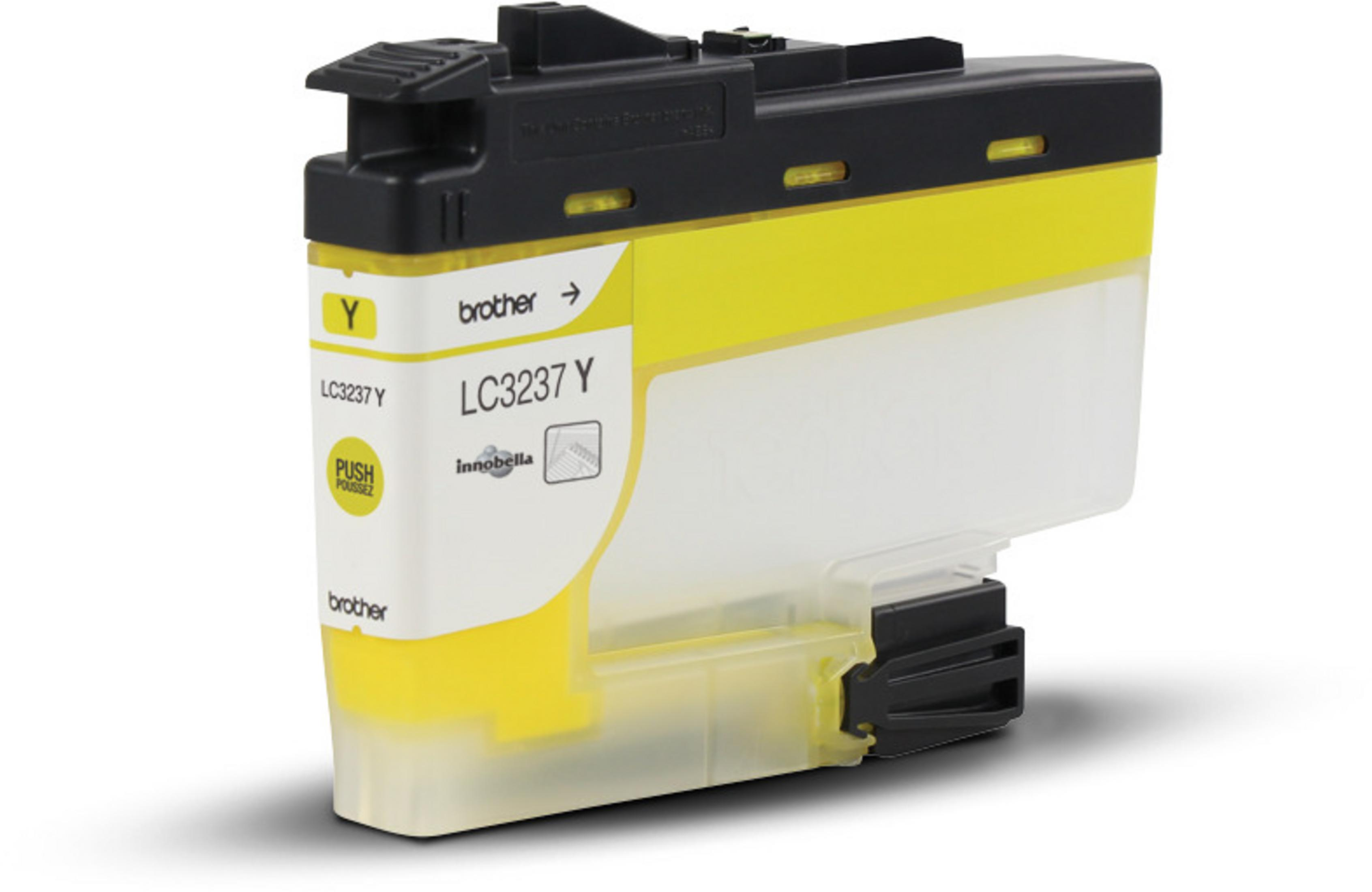 A yellow ink cartridge labeled 'LC3237 Y' and 'Brother'.