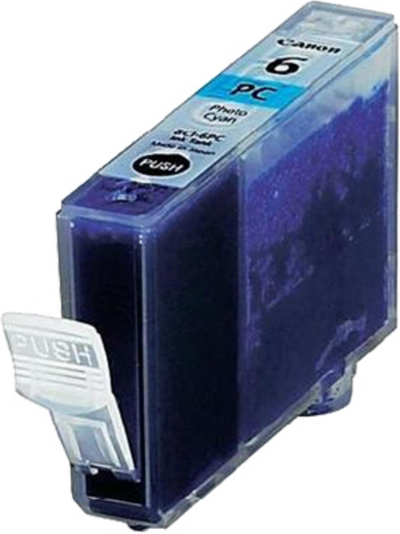 Canon foto cyaan inktcartridge. Blauwe inkt in een doorzichtige cartridge.