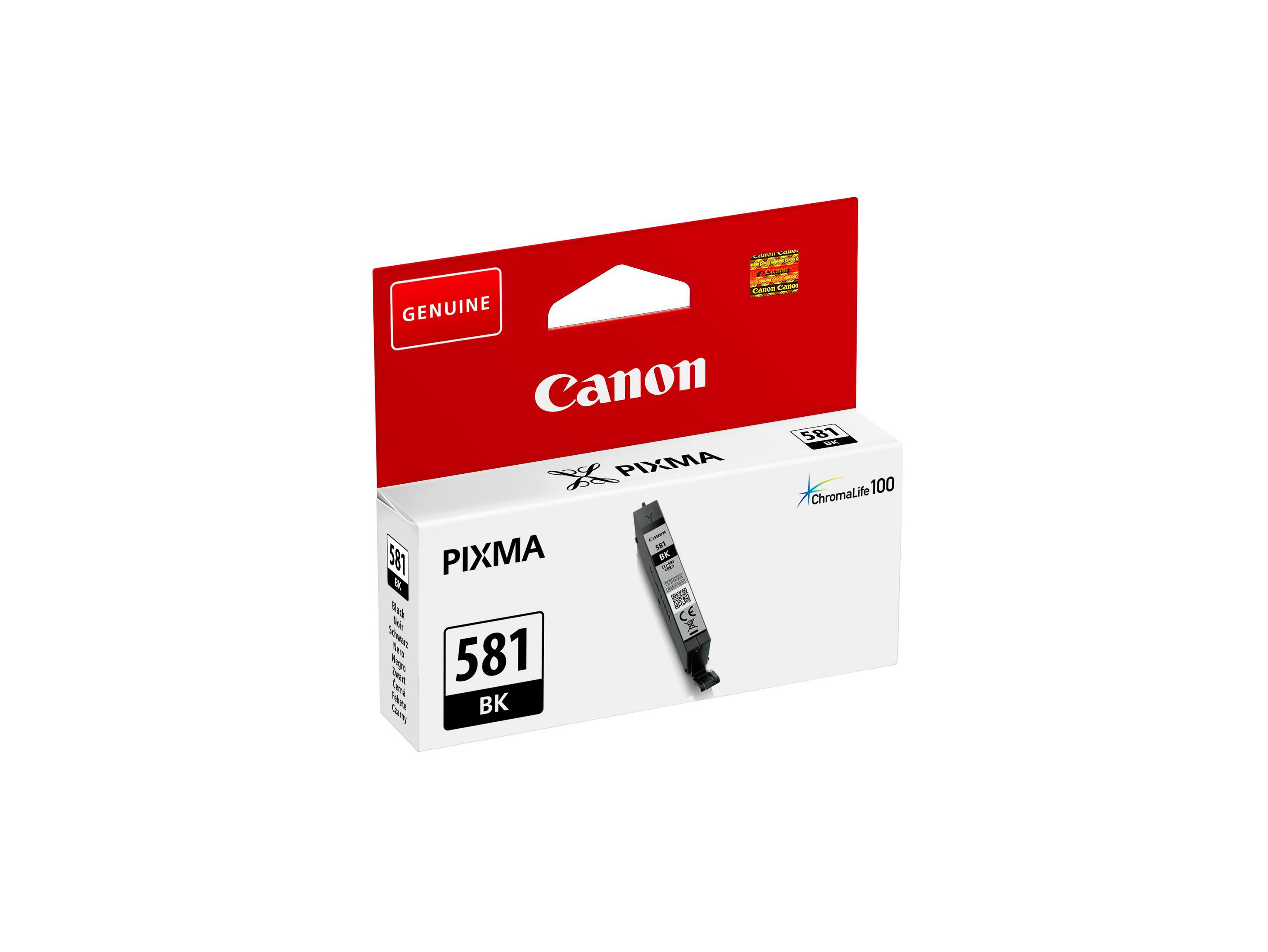 Cartouche d'encre noire Canon Pixma 581 BK, emballage, fond blanc.