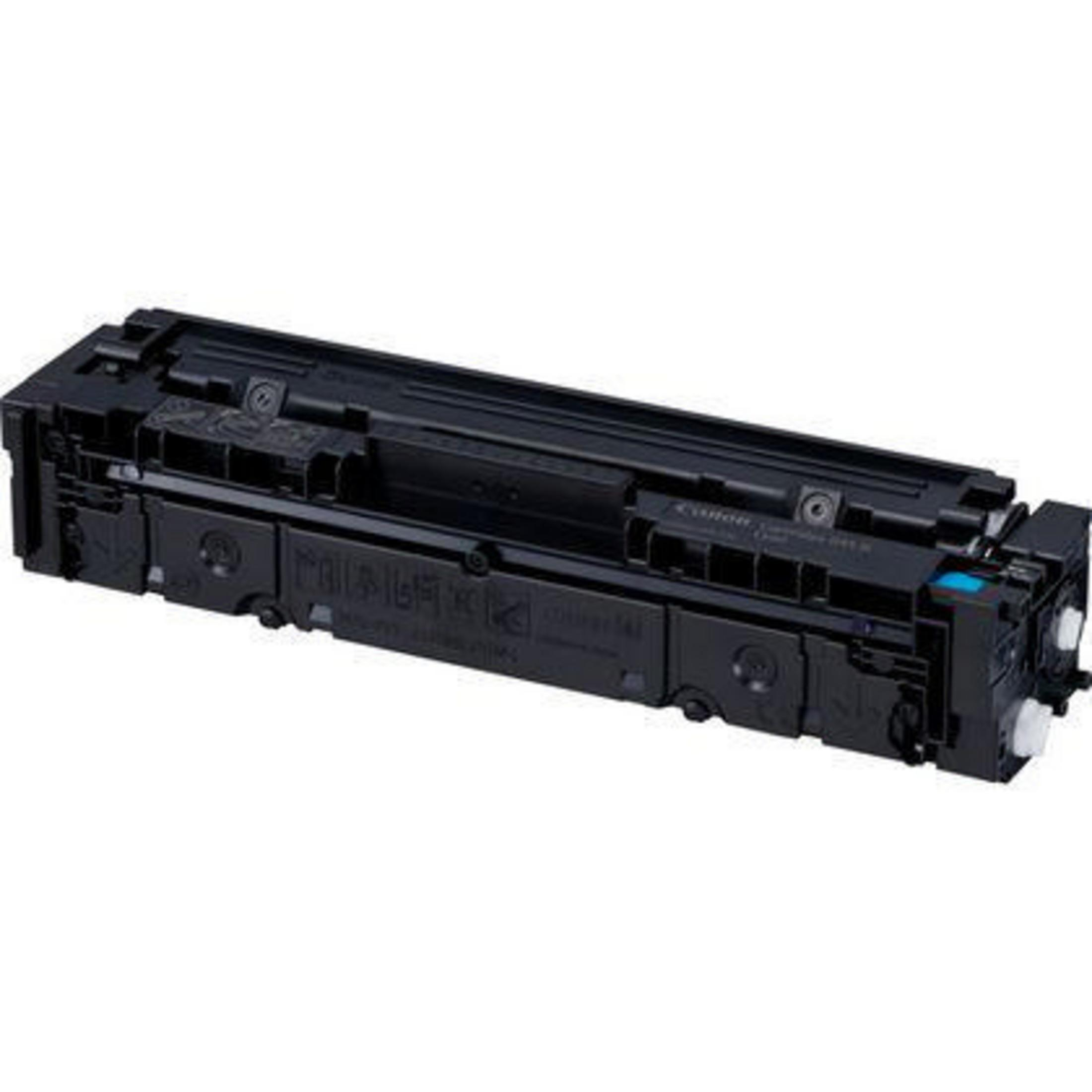 Schwarze Canon-Tintenpatrone, rechteckige Form mit blauem Detail.