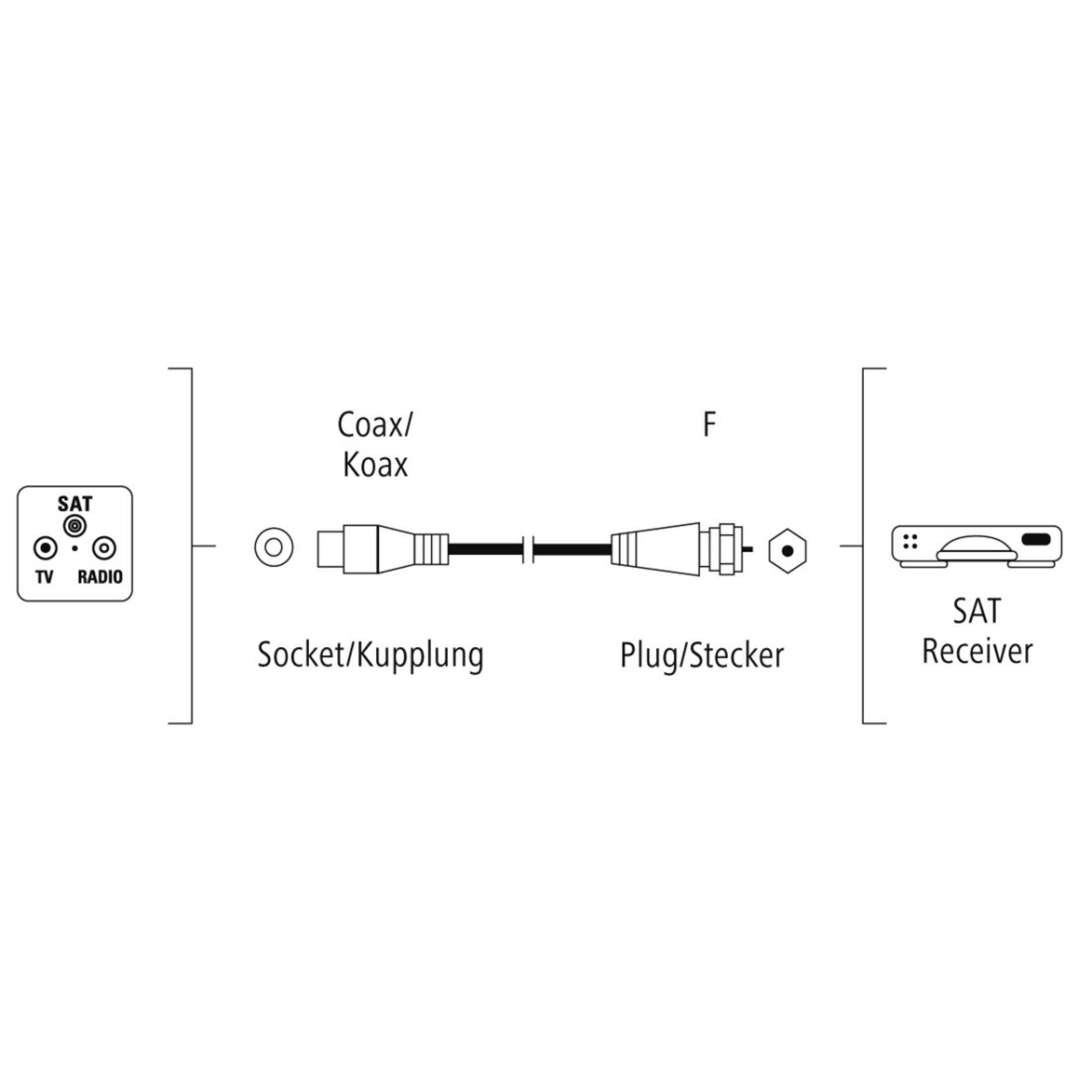 Diagramm eines SAT-Receiver-Anschlusses. Zeigt Koaxialkabel und Anschlüsse.